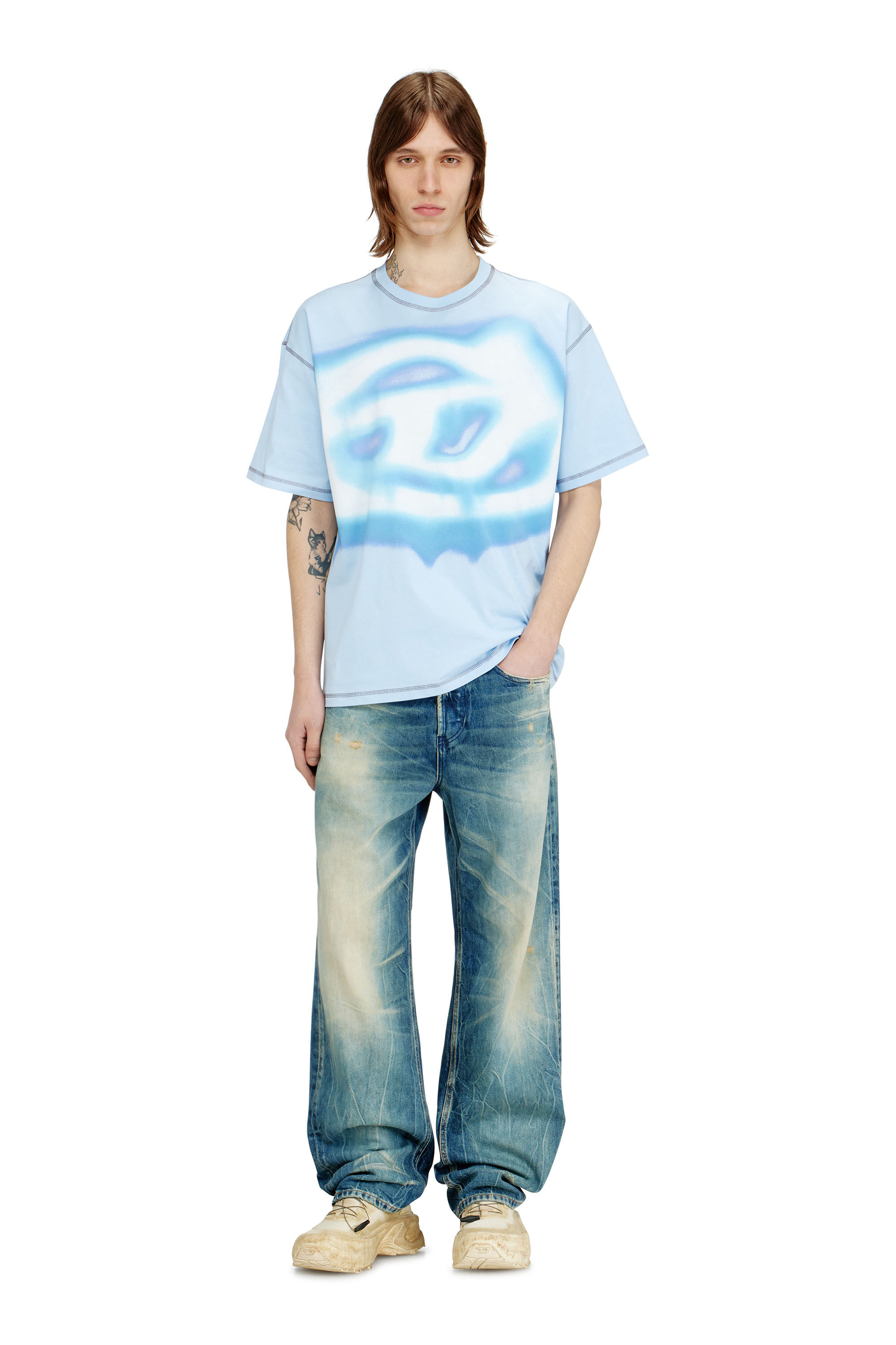 Diesel - T-BOXT-V11, Man's Relaxed T-shirt with water-effect print in Light Blue - 1