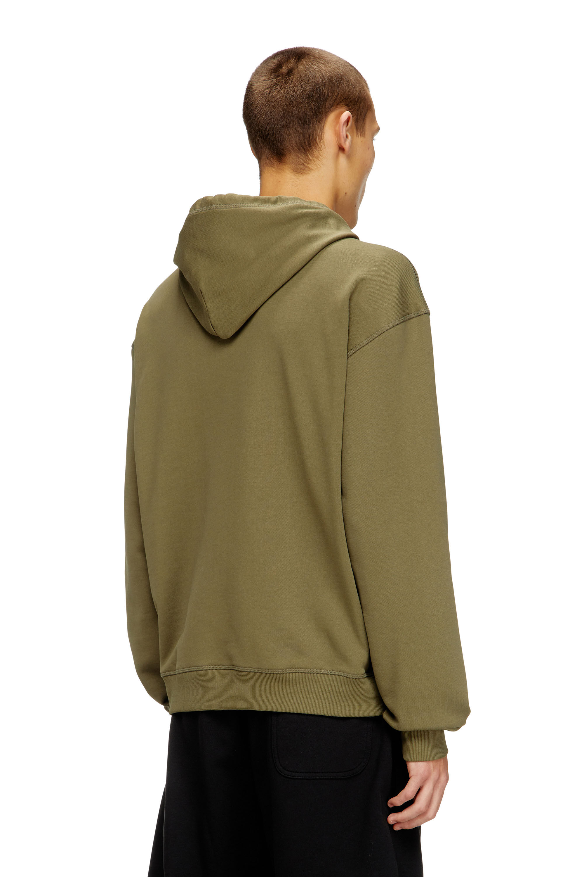 Diesel - S-NORM-HOOD-IOD, Man's Cotton hoodie with metallic Oval D in Military Green - 4