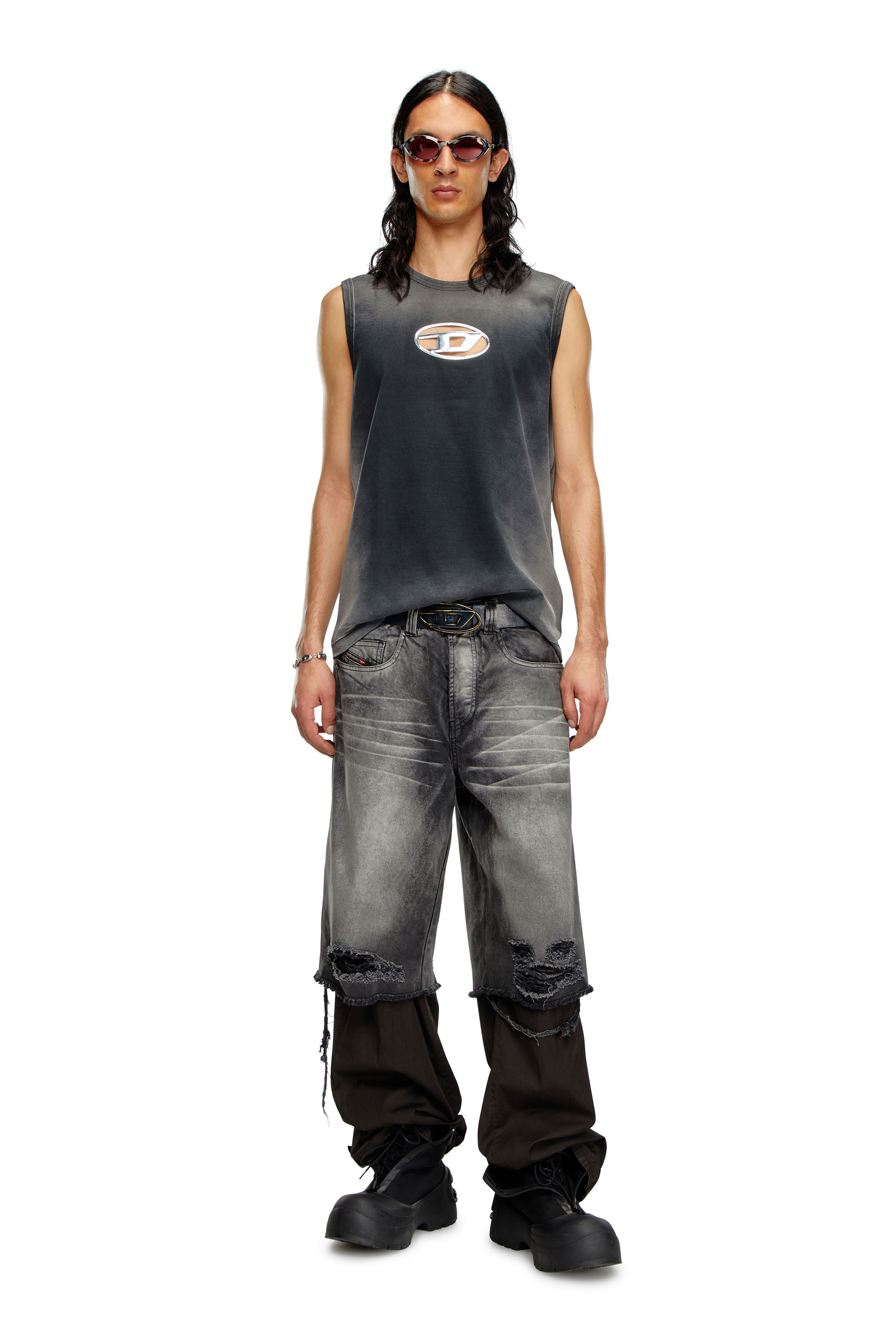 Diesel - T-BRICO, Man Faded tank top with puffy Oval D in Black - Image 1