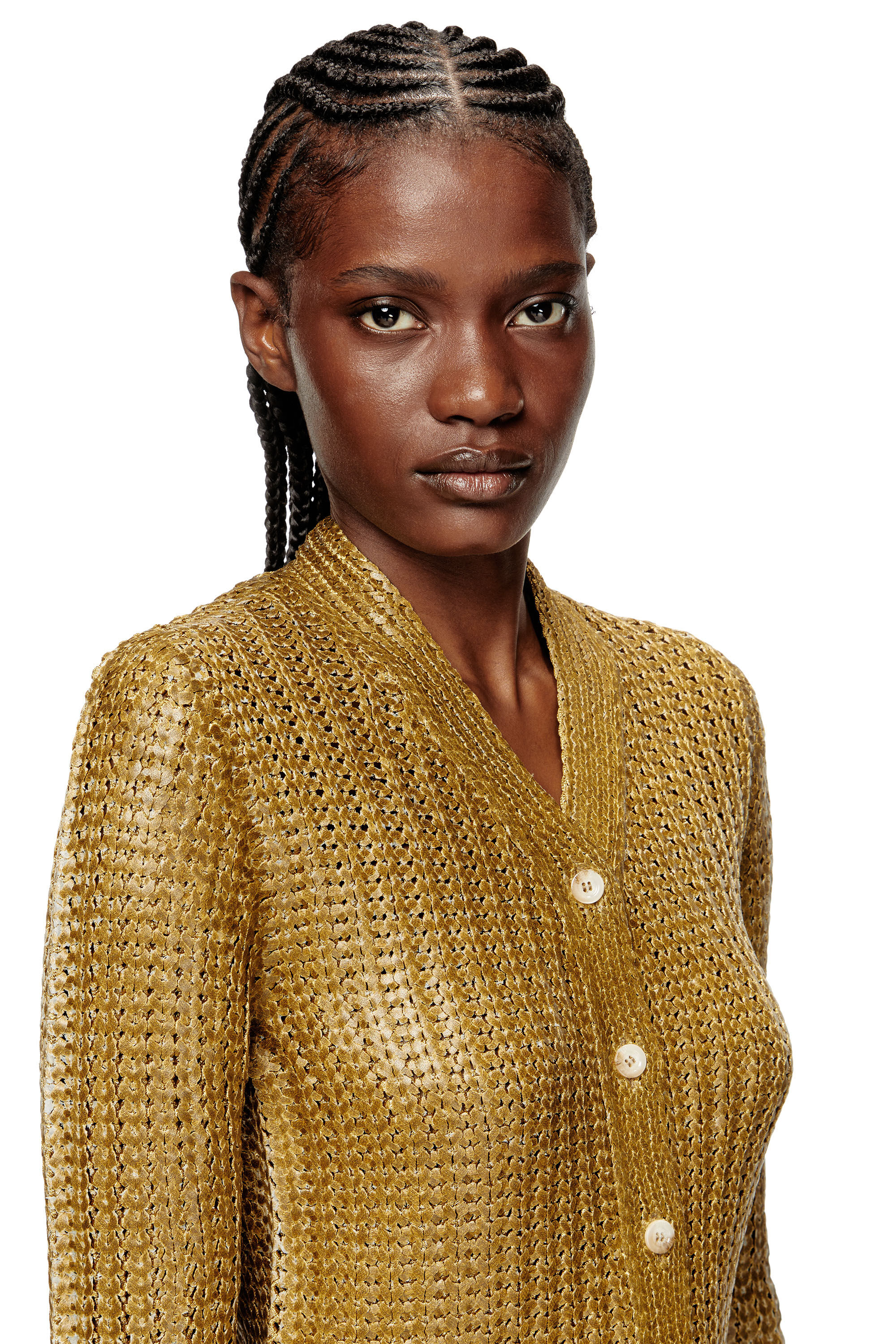 Diesel - M-MILLO, Woman's Ribbed cardigan with shiny effect in null - 5