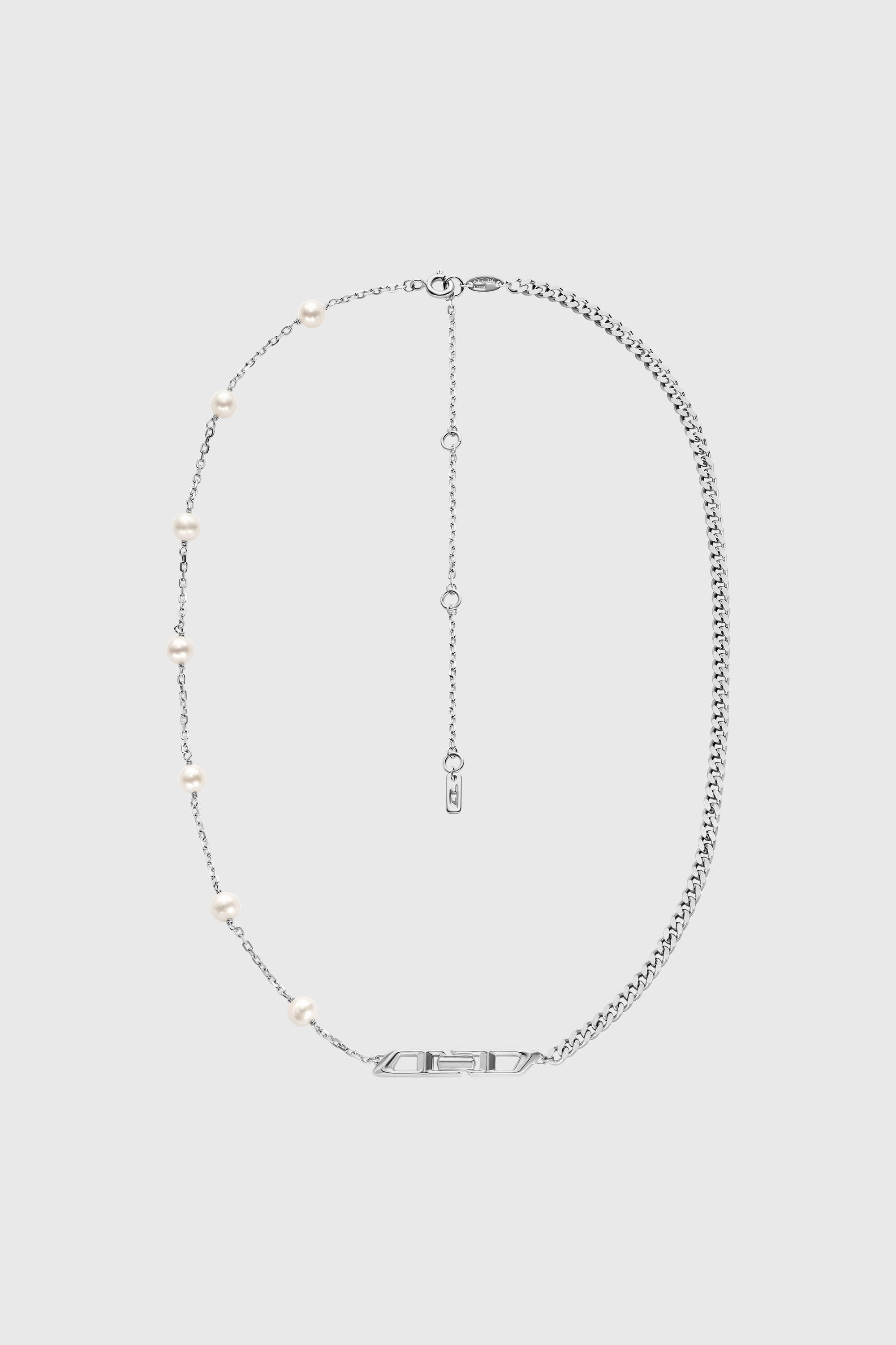 Diesel - DL1373040, Unisex's Sterling silver and pearl chain necklace in Silver - 1