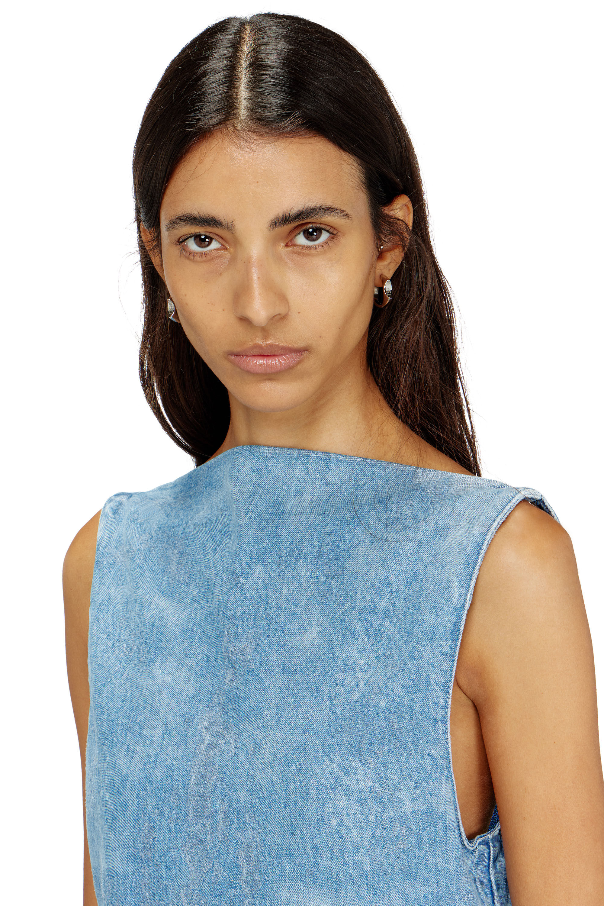 Diesel - DE-SELUNE-FSI, Woman's Short dress in satin denim in Blue - 5