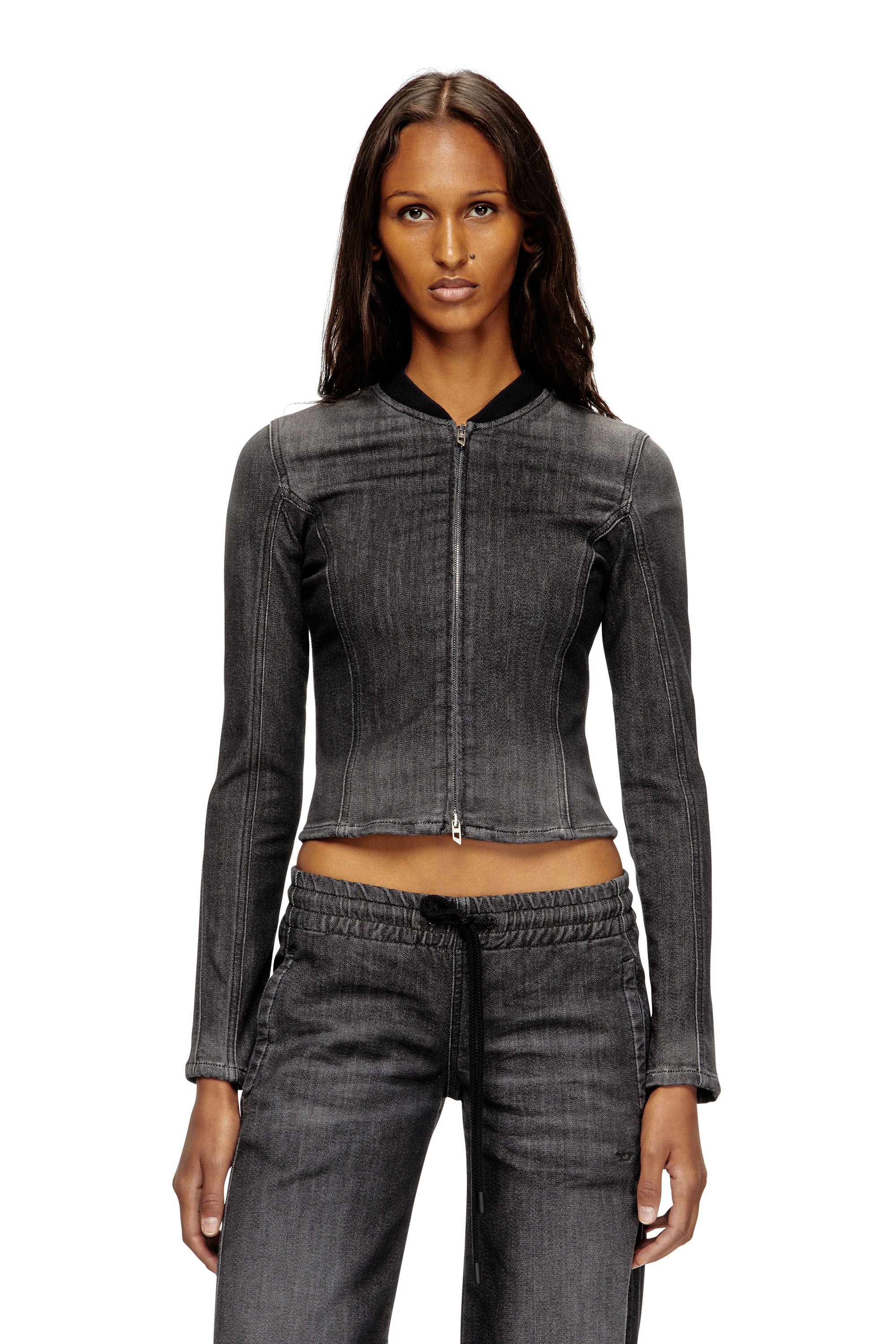 Diesel - DE-GARY-D JOGG, Woman's Cropped jacket in monochrome denim in Black - 3