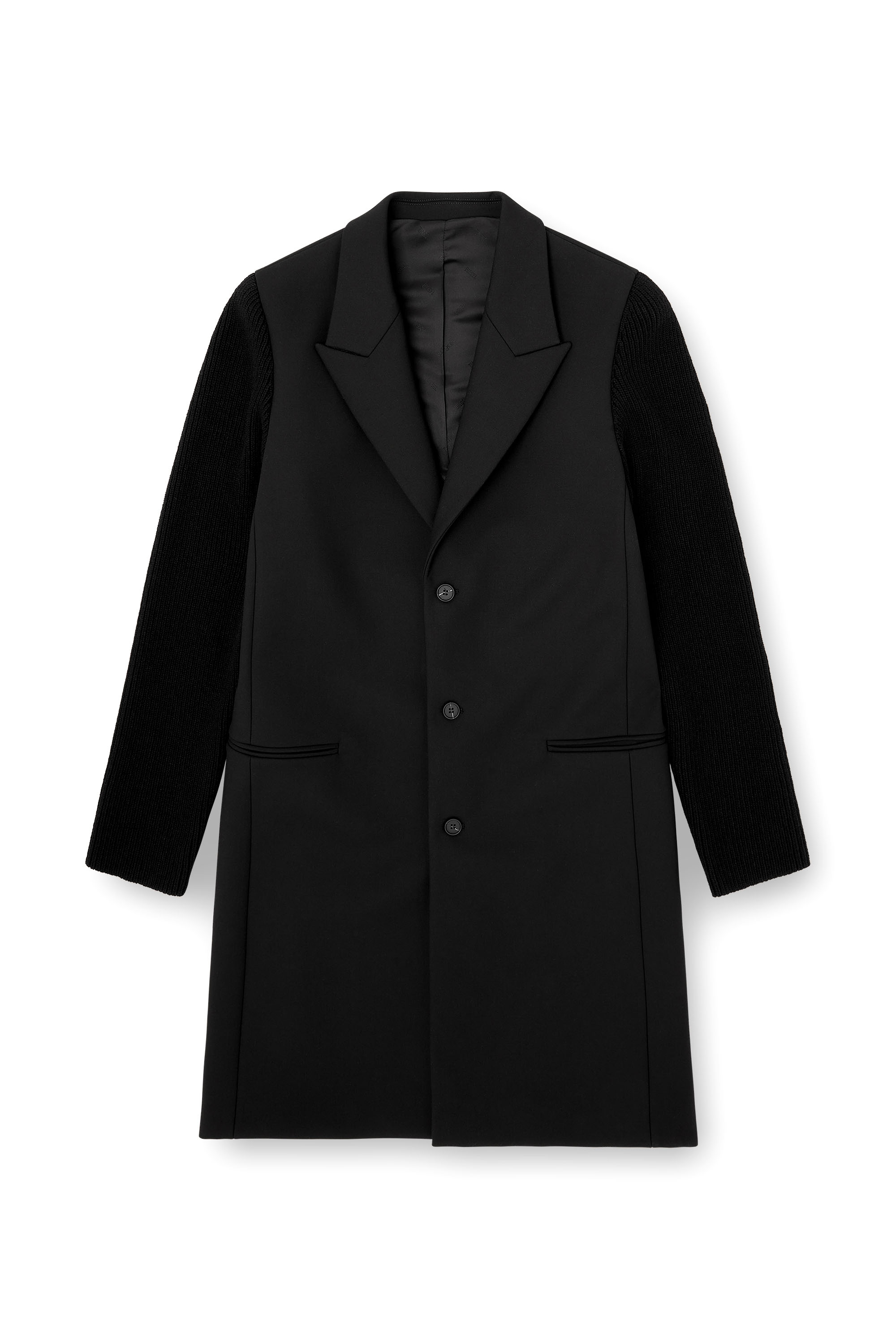 Diesel - W-YARD, Man's Coat in tailoring fabric and ribbed knit in Black - 3