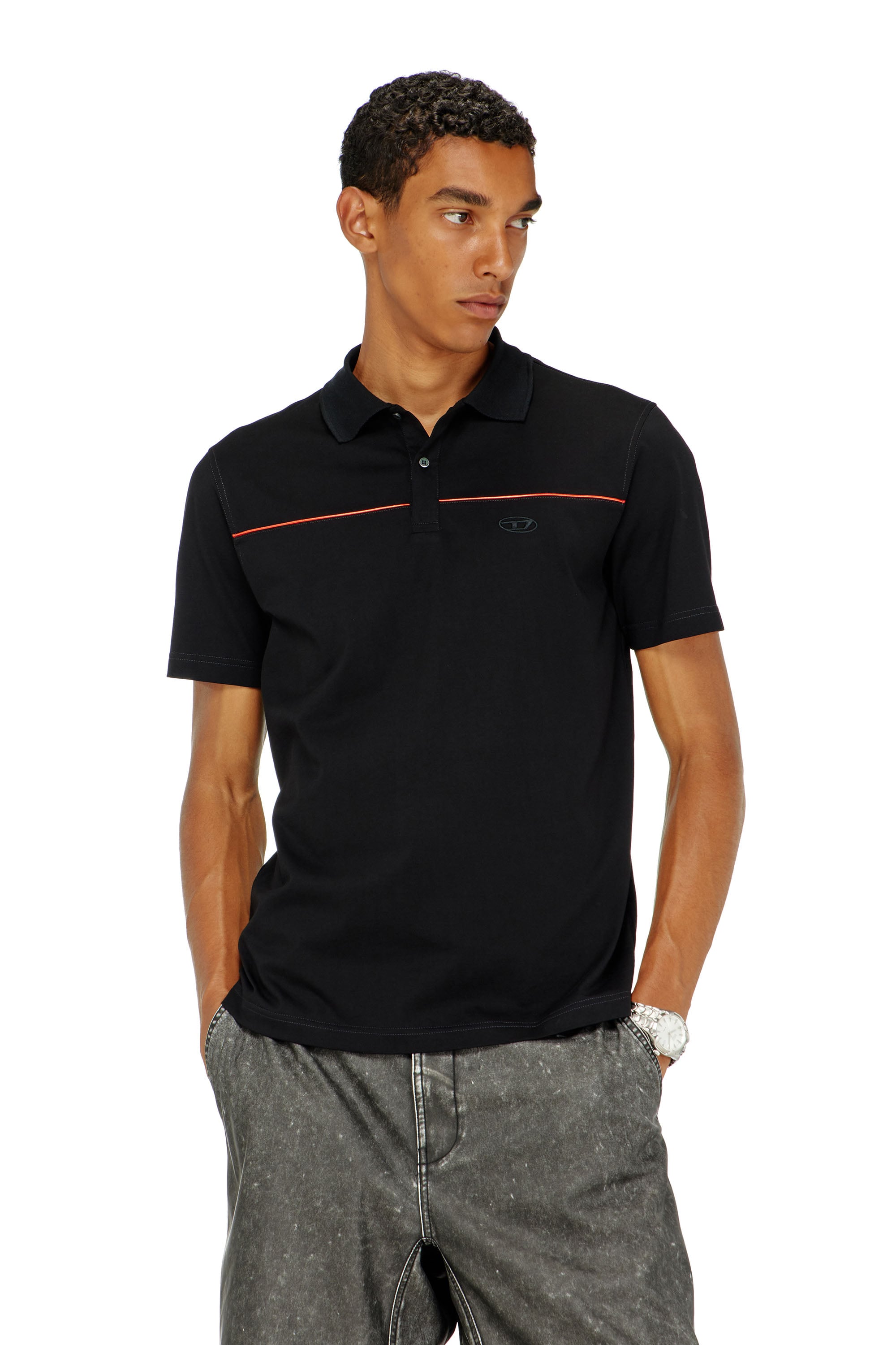 Diesel - T-REJUST-PIPING, Man's Polo shirt with contrast piping in Black - 1