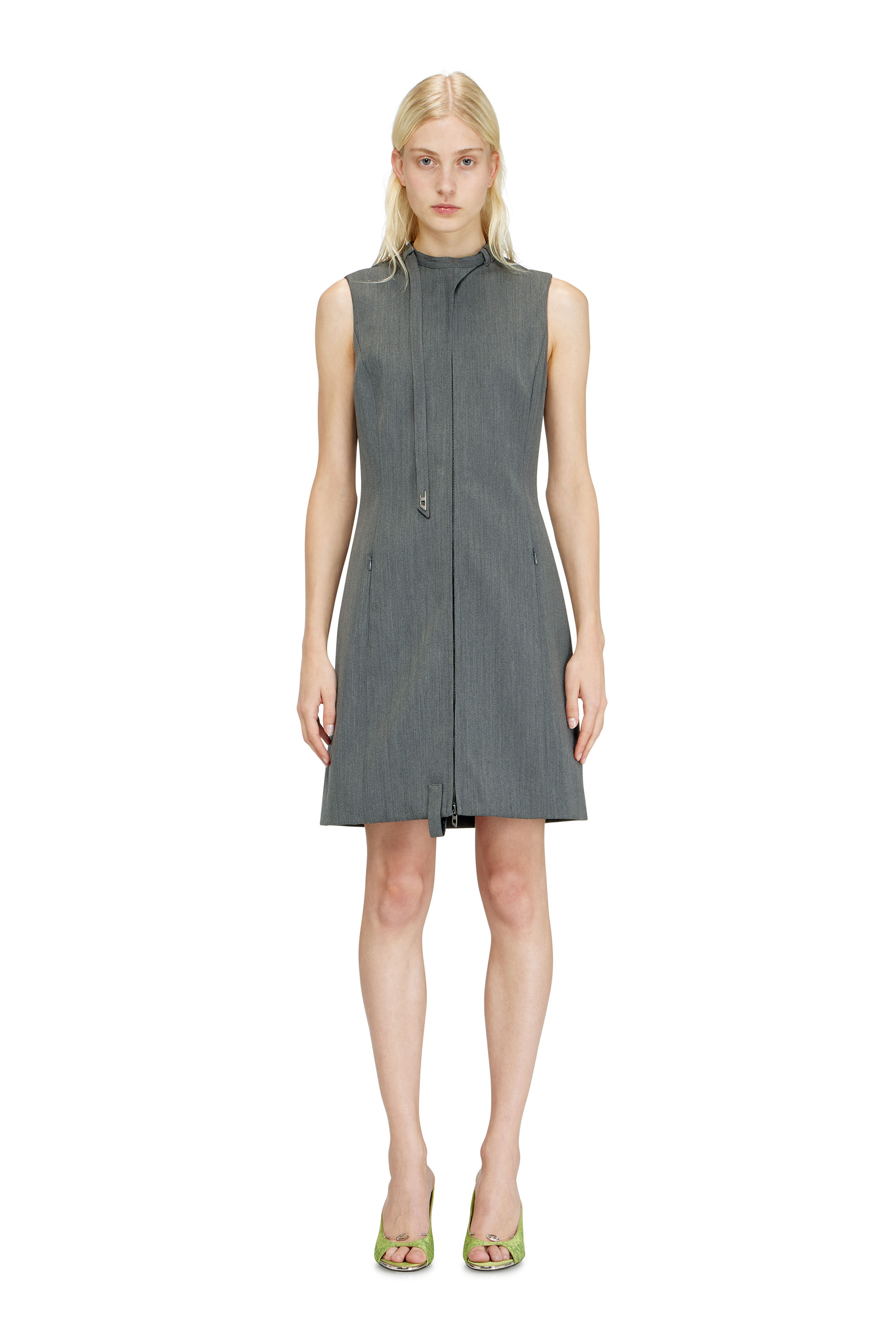 Diesel - D-RUVAN, Woman's Tailored midi dress with biker neck strap in Grey - 3