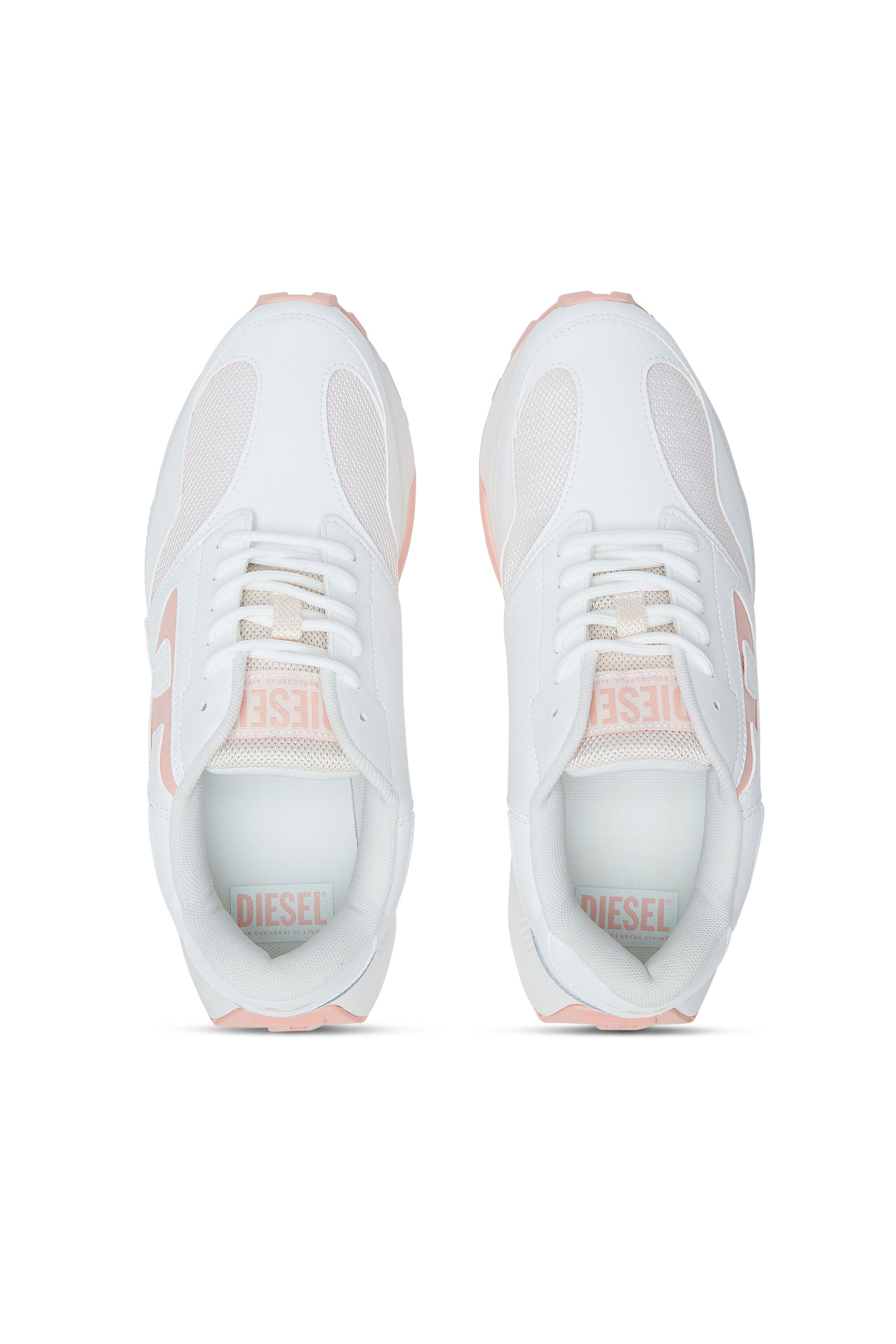 Diesel - S-TAME-D RUNNING W, Woman's Mesh and suede sneakers with metallic logo in White/Pink - 5