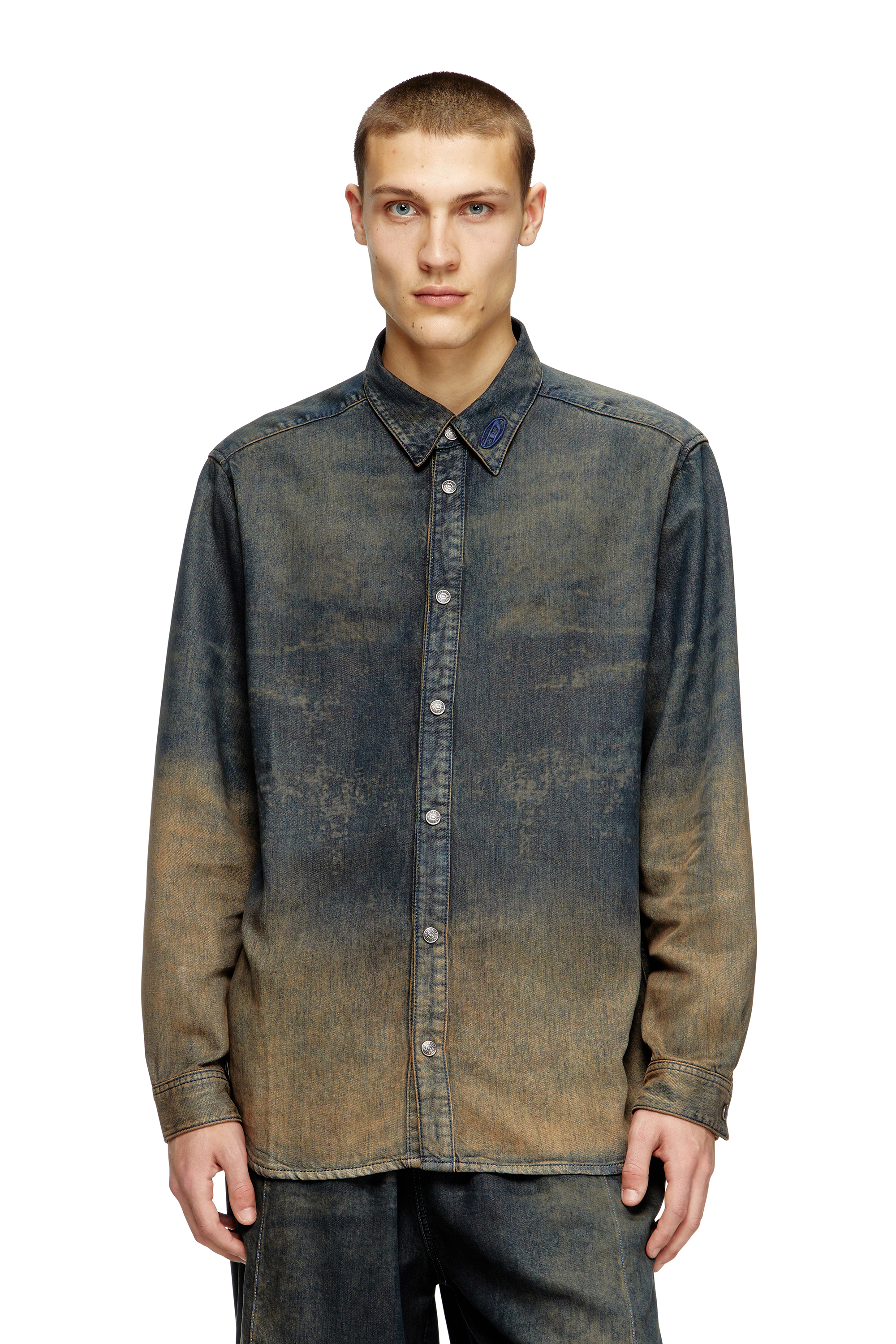 Diesel - D-SIMPLY-S8, Man's Shirt in fluid shaded denim in Dark Blue - 3