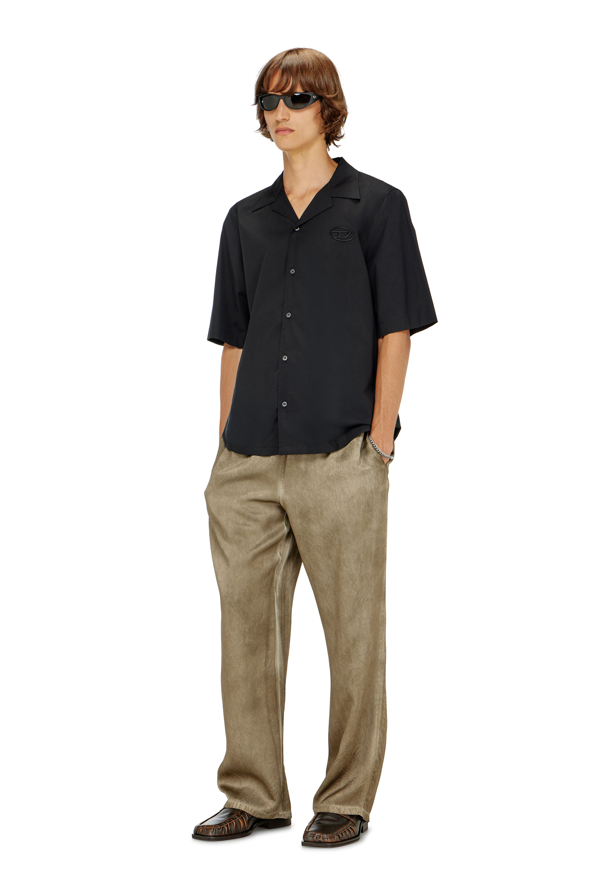 Diesel - S-MAC-GSBH, Man's Stretch poplin shirt with Oval D embroidery in Black - 1