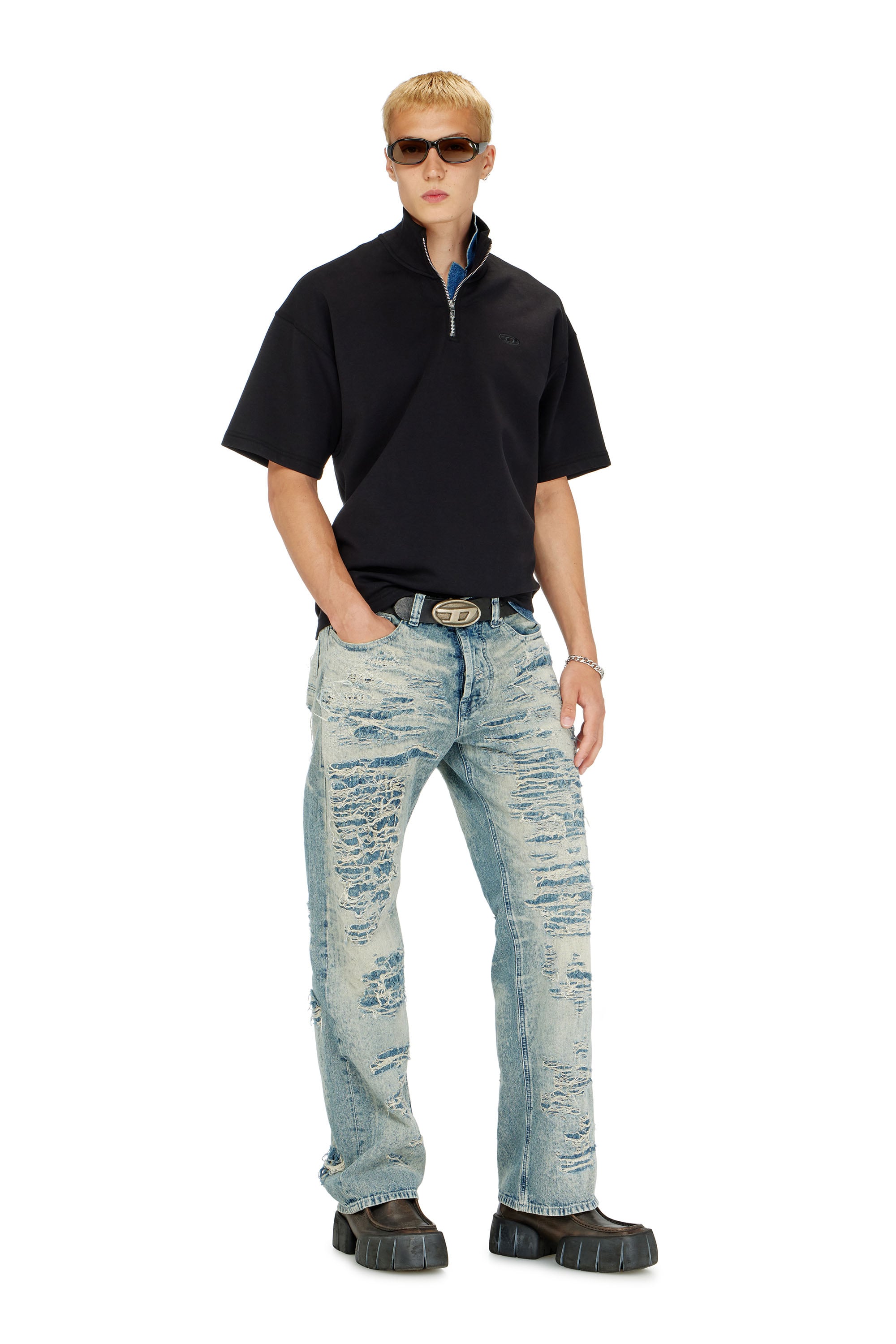Diesel - S-CUBY, Man's Short-sleeve half-zip sweatshirt in light scuba in Black - 2