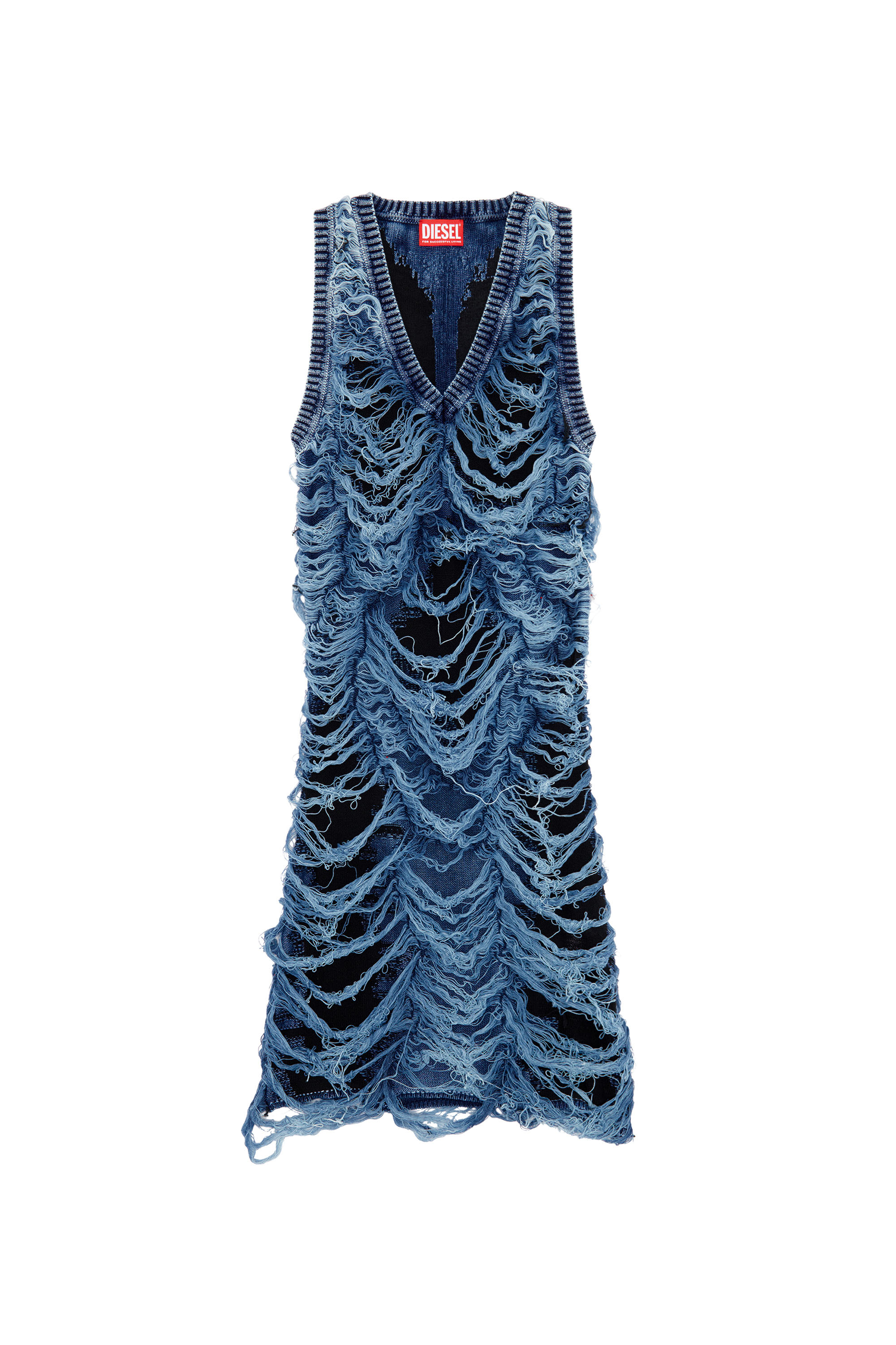 Diesel - M-BIANCA, Woman Short dress in destroyed indigo knit in Blue - Image 5