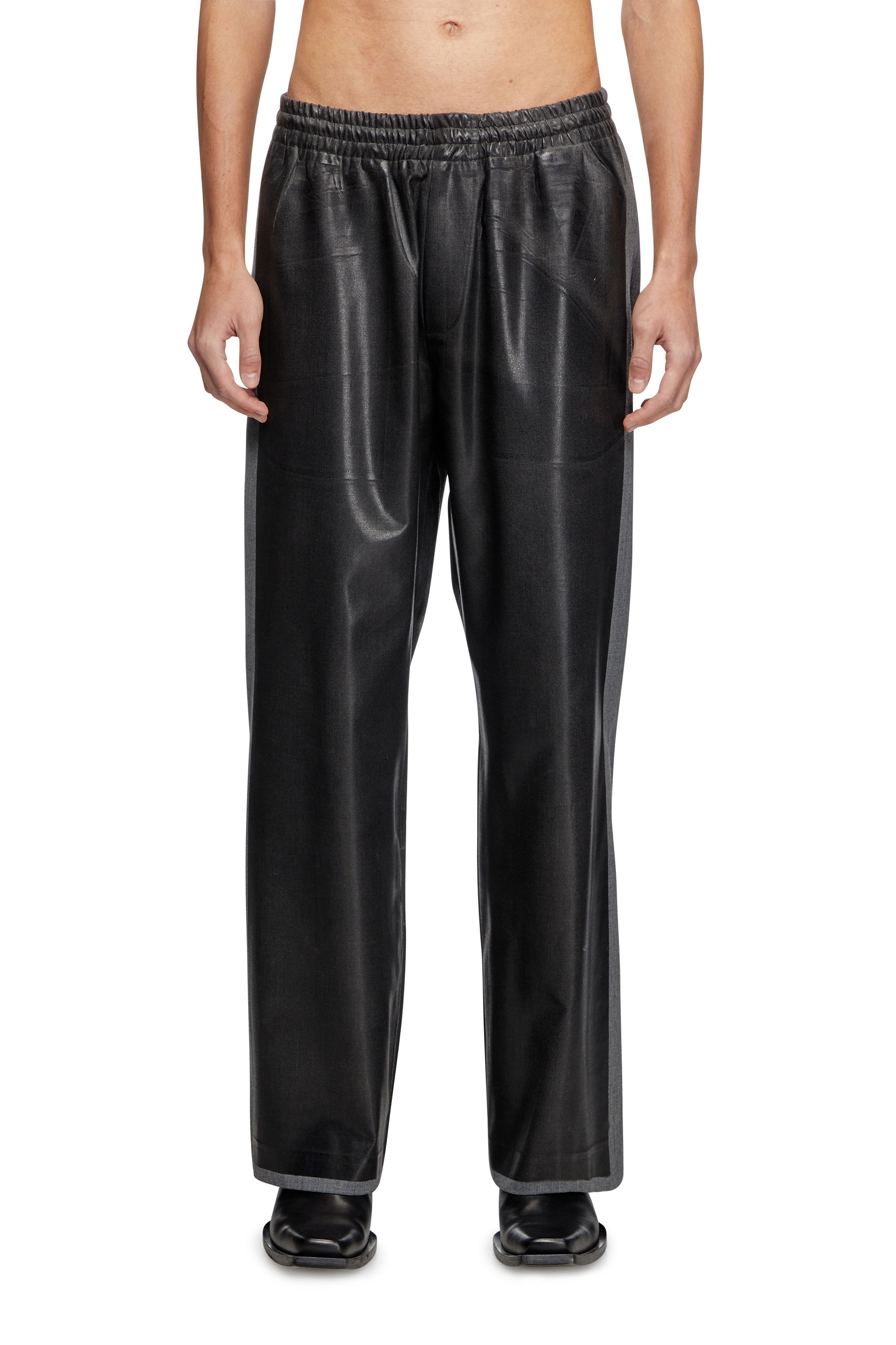 Diesel - P-CLAYS-DD, Unisex's Tailored track pants with coated front in Black - 2