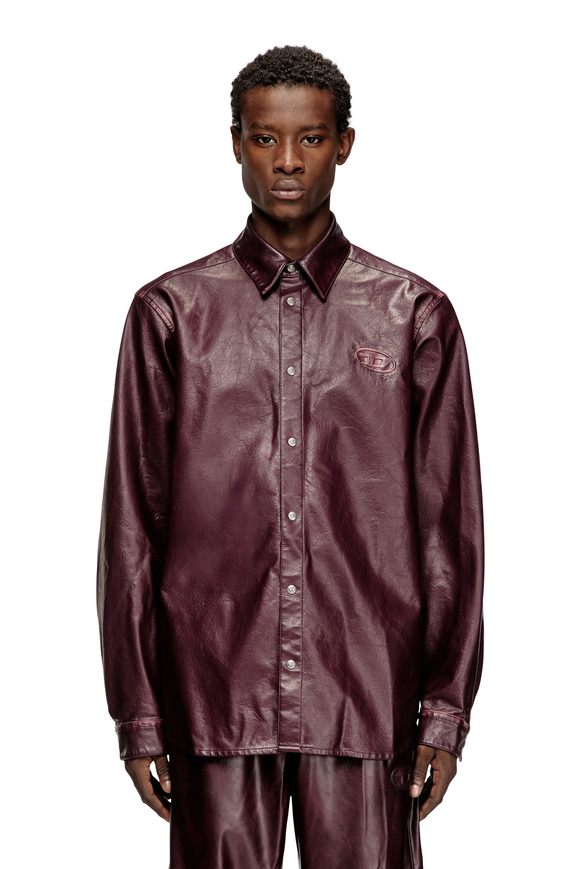 Diesel - FR-S-SIMPLY, Man's Shirt with logo in burgundy in Burgundy - 1
