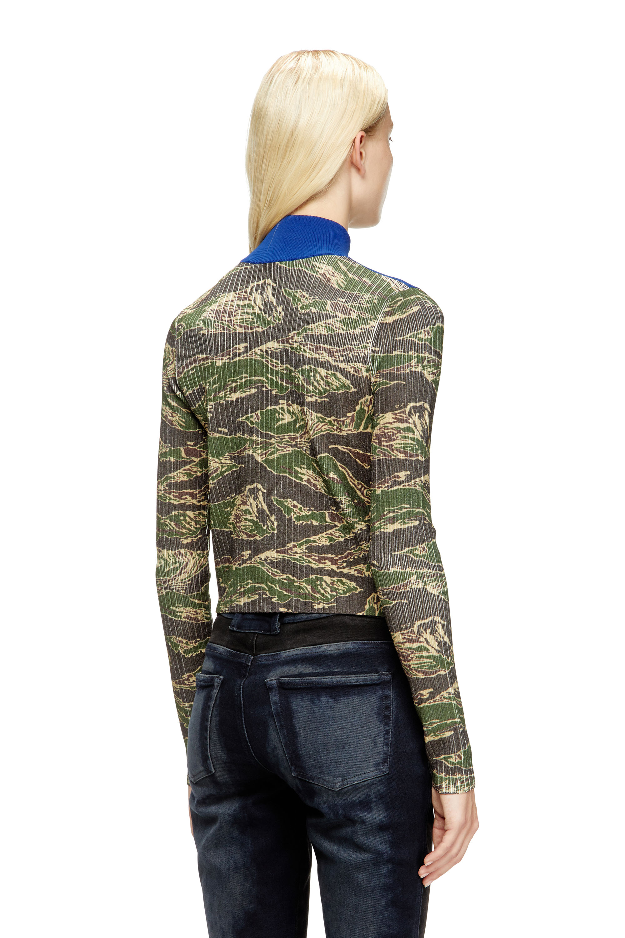 Diesel - M-CAMUT, Woman's Camo zip sweater in ribbed viscose in Blue/Green - 4