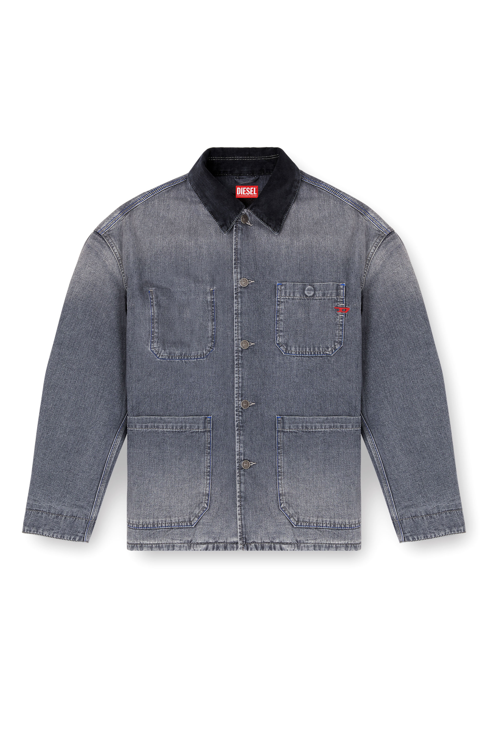 Diesel - D-STACK-U-L, Unisex's Utility-style denim jacket with contrasting collar in Grey - 1