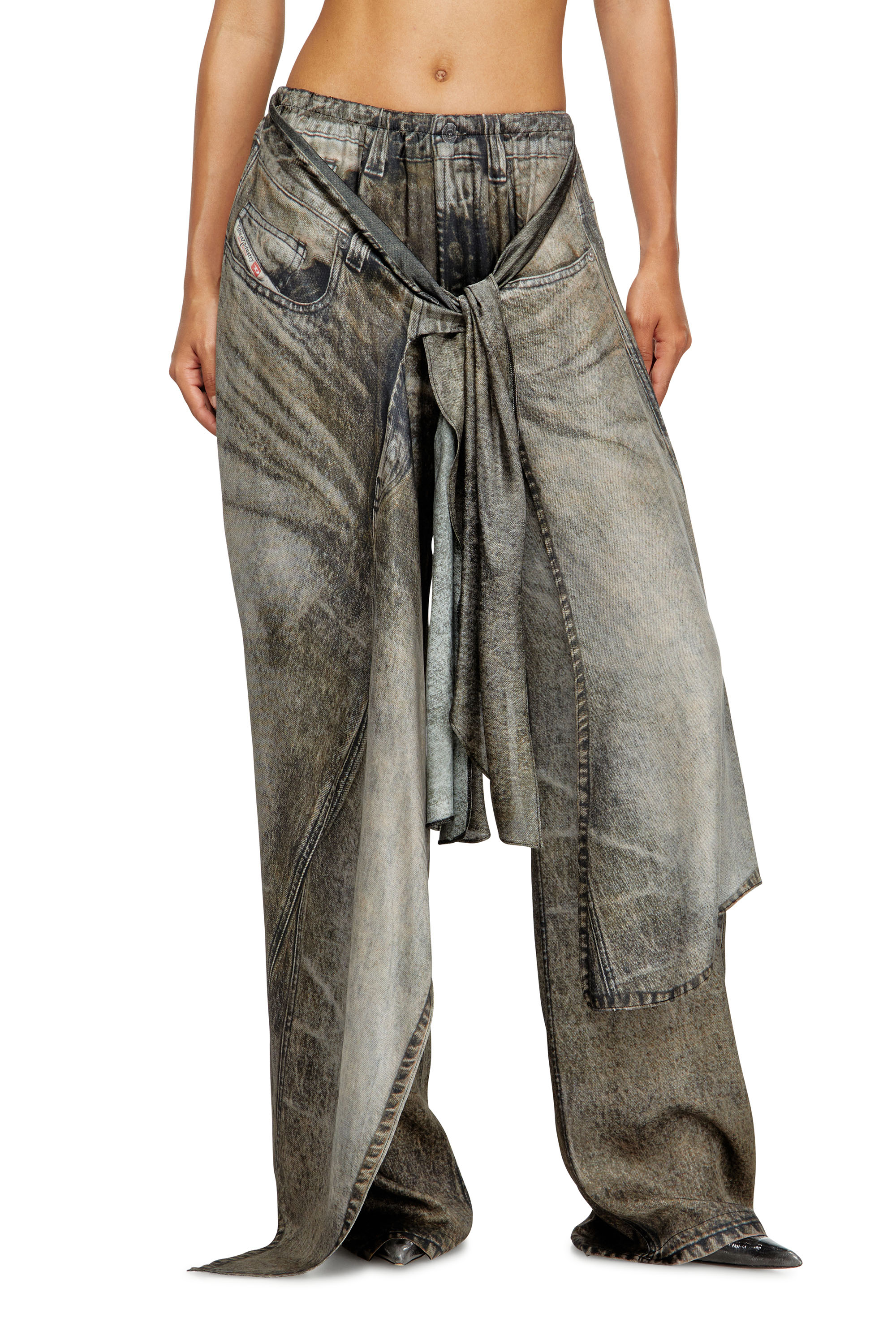 Diesel - P-ALOMA, Woman's Wrap pants in denim-look viscose in Grey - 1