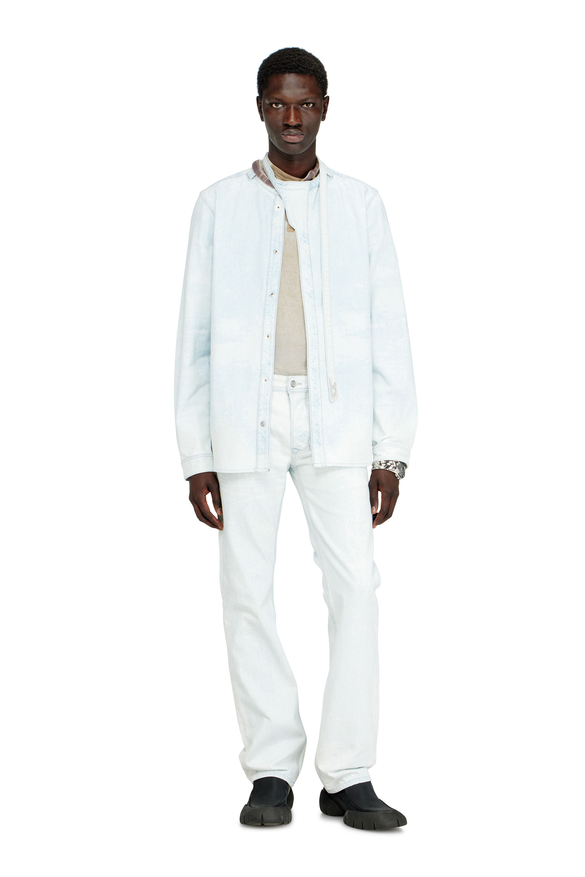 Diesel - D-TYLLAR-FSI, Man's Shirt in ice-blue satin denim in Light Blue - 2