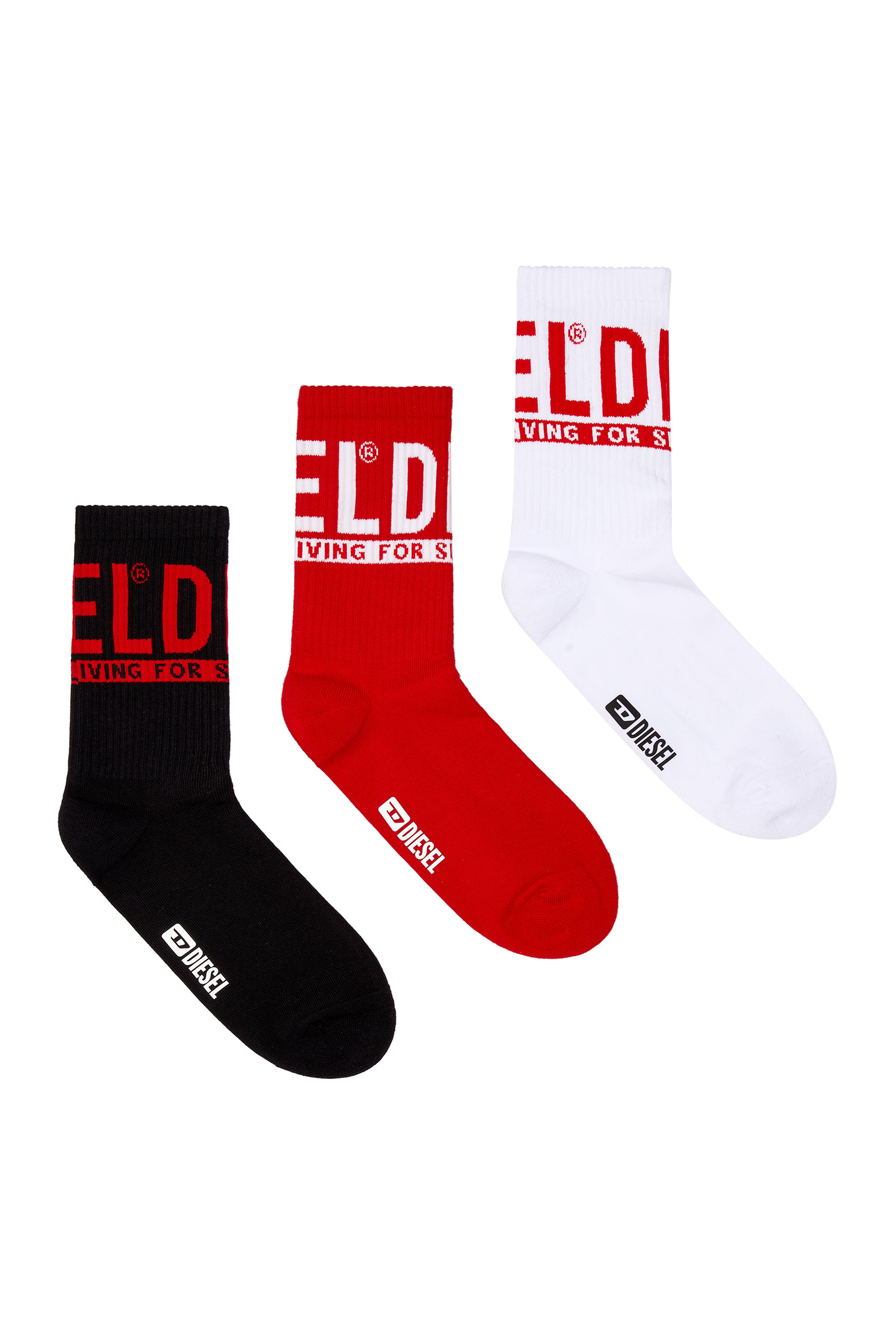 Diesel - SKM-RAY-THREEPACK, Man's Three-pack of socks with logo lettering in Red/Black - 1