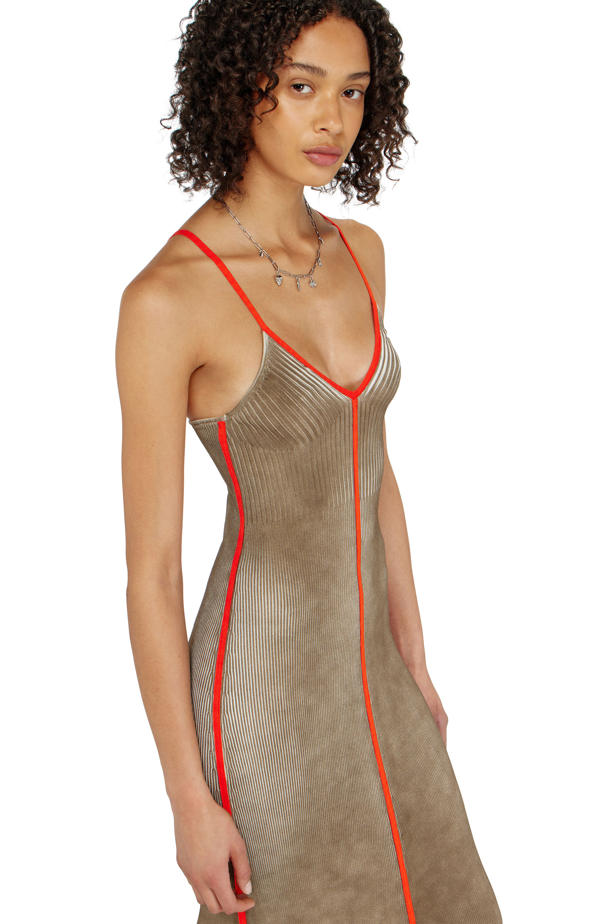 Diesel - M-SARMELA, Woman's Rib-knit midi cami dress with contrast bands in Red/Brown - 4