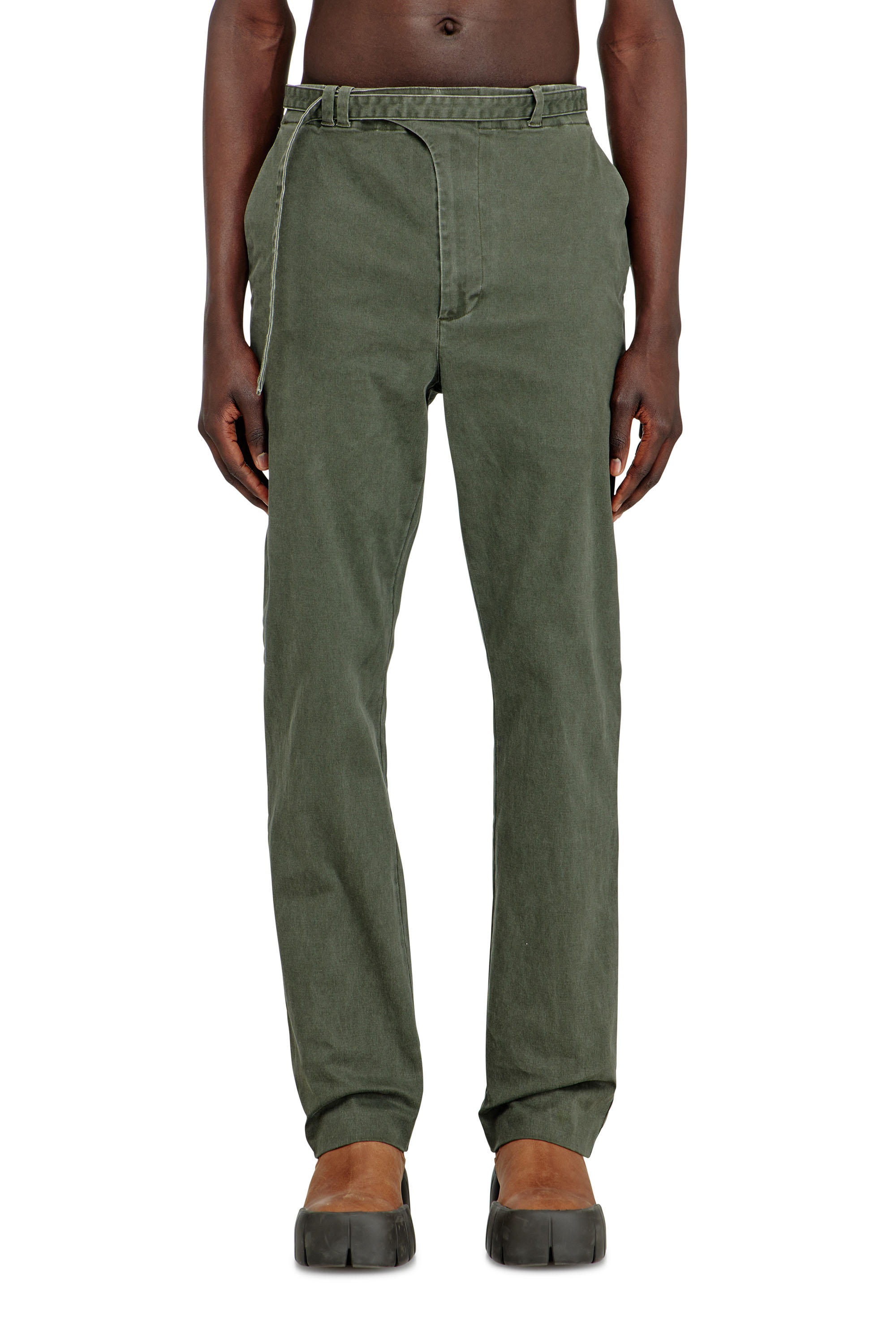 Diesel - P-NEDAR-CO, Man's Coated cotton-twill pants with biker strap in Green - 1