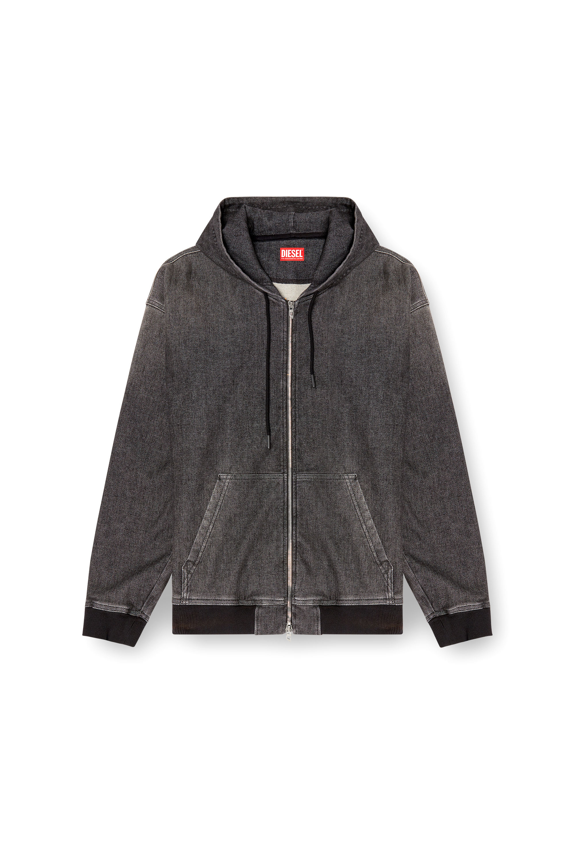 Diesel - D-GIRI-S TRACK, Unisex's Zipped hoodie in dirt-effect Track Denim in Black - 3