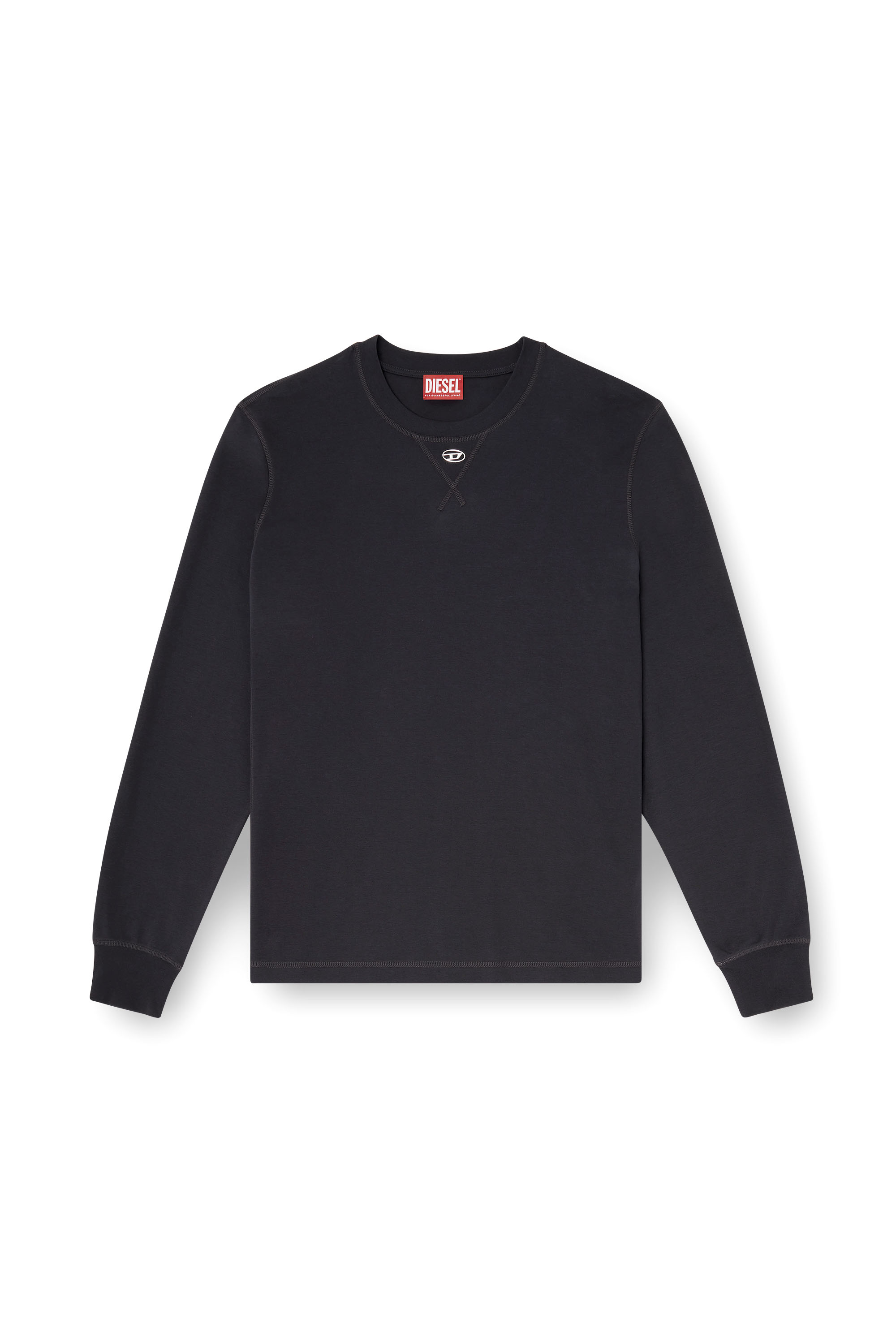 Diesel - T-MADJUST-LS-TR, Man's Cotton long-sleeve T-shirt with Oval D in Dark grey - 3