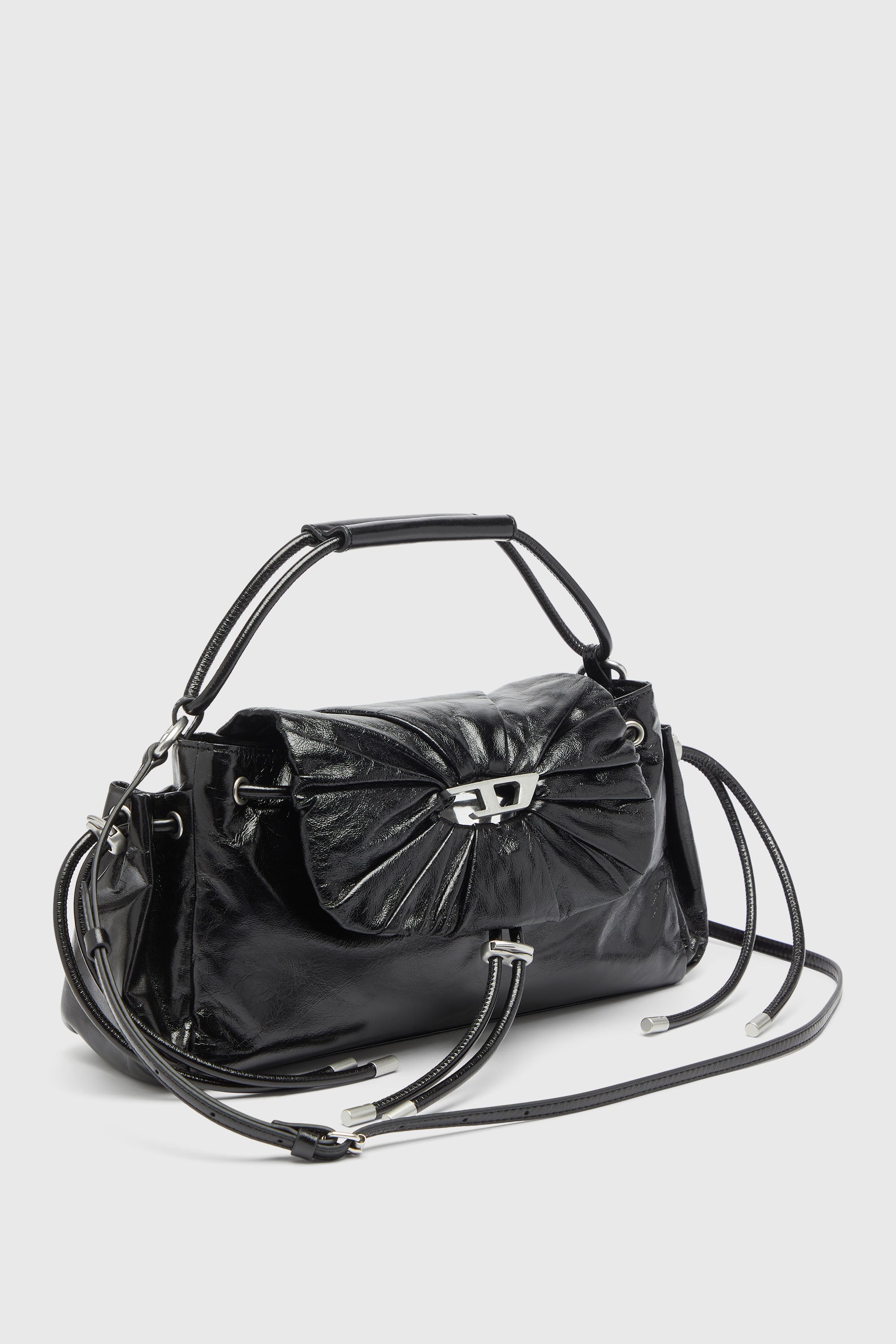 Diesel - SCRUNCH-D TOP HANDLE, Woman's Scrunch-D - Top-handle bag in shiny wrinkled leather in Black - 6