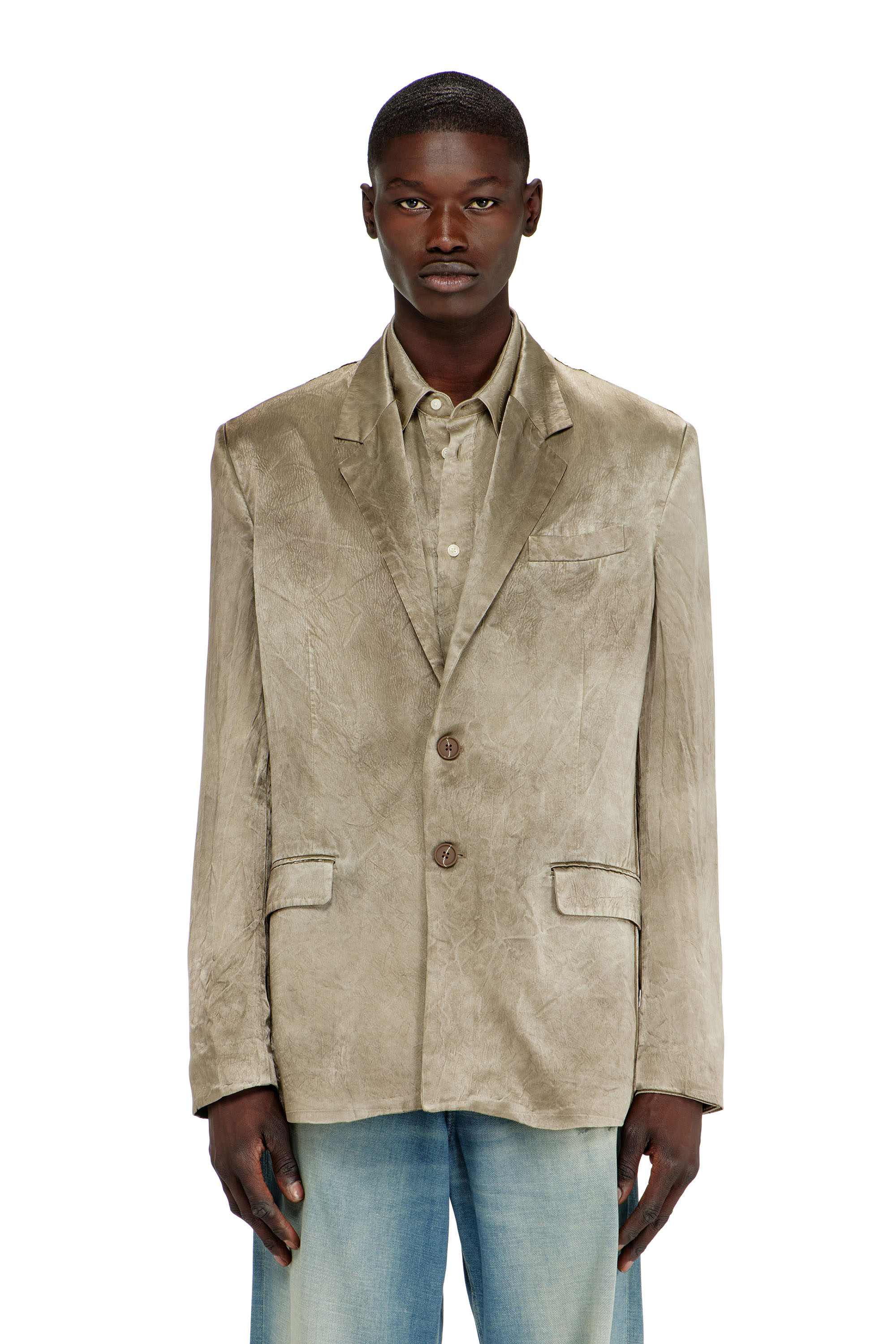 Diesel - J-ANDRE, Man's Blazer in wrinkled satin in Light Brown - 1