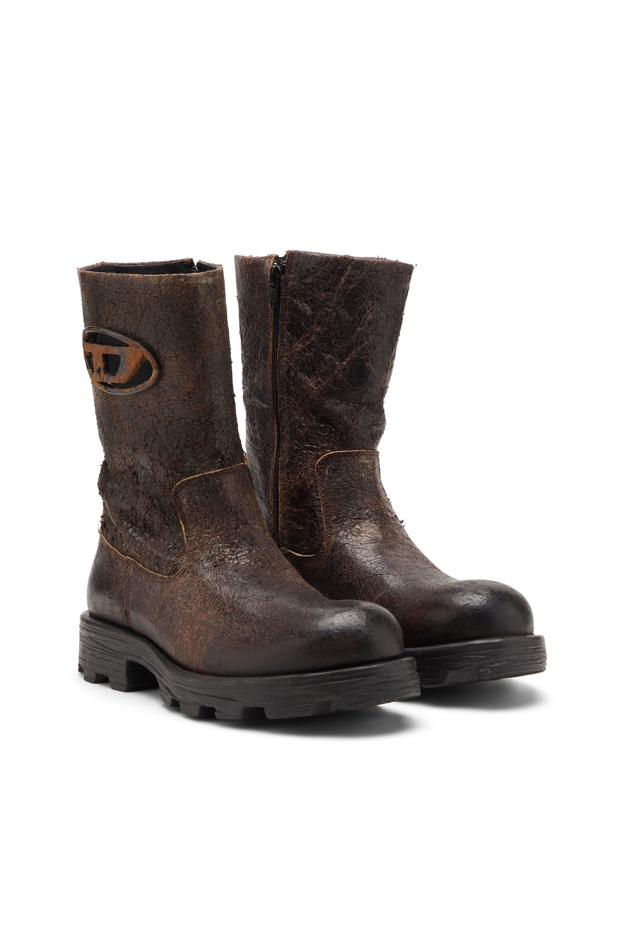 Diesel - D-HAMMER BKR D W, Woman's D-Hammer-Biker boots in distressed crackled suede in Brown - 2