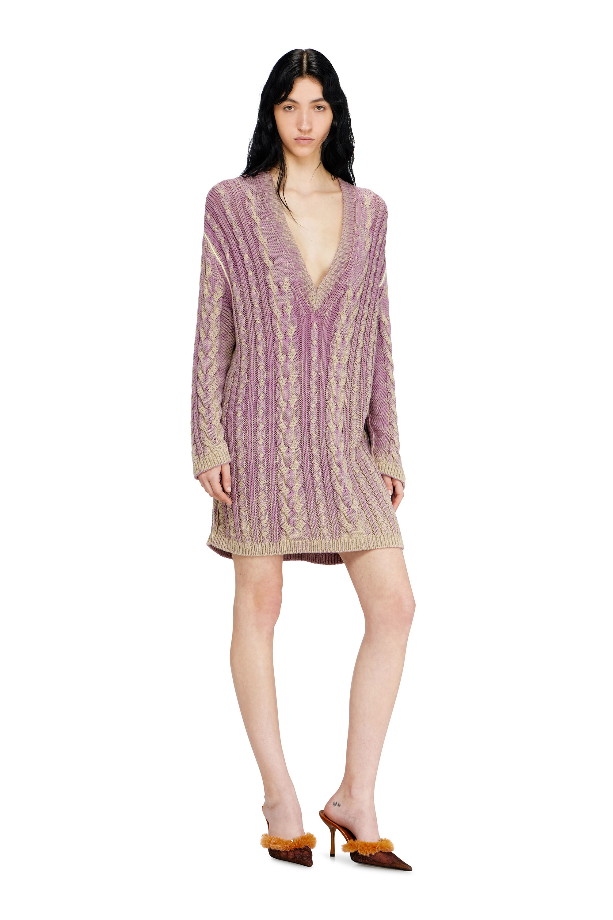 Diesel - M-ELGA, Woman's Short sweater dress in cable knit in Lilac - 3