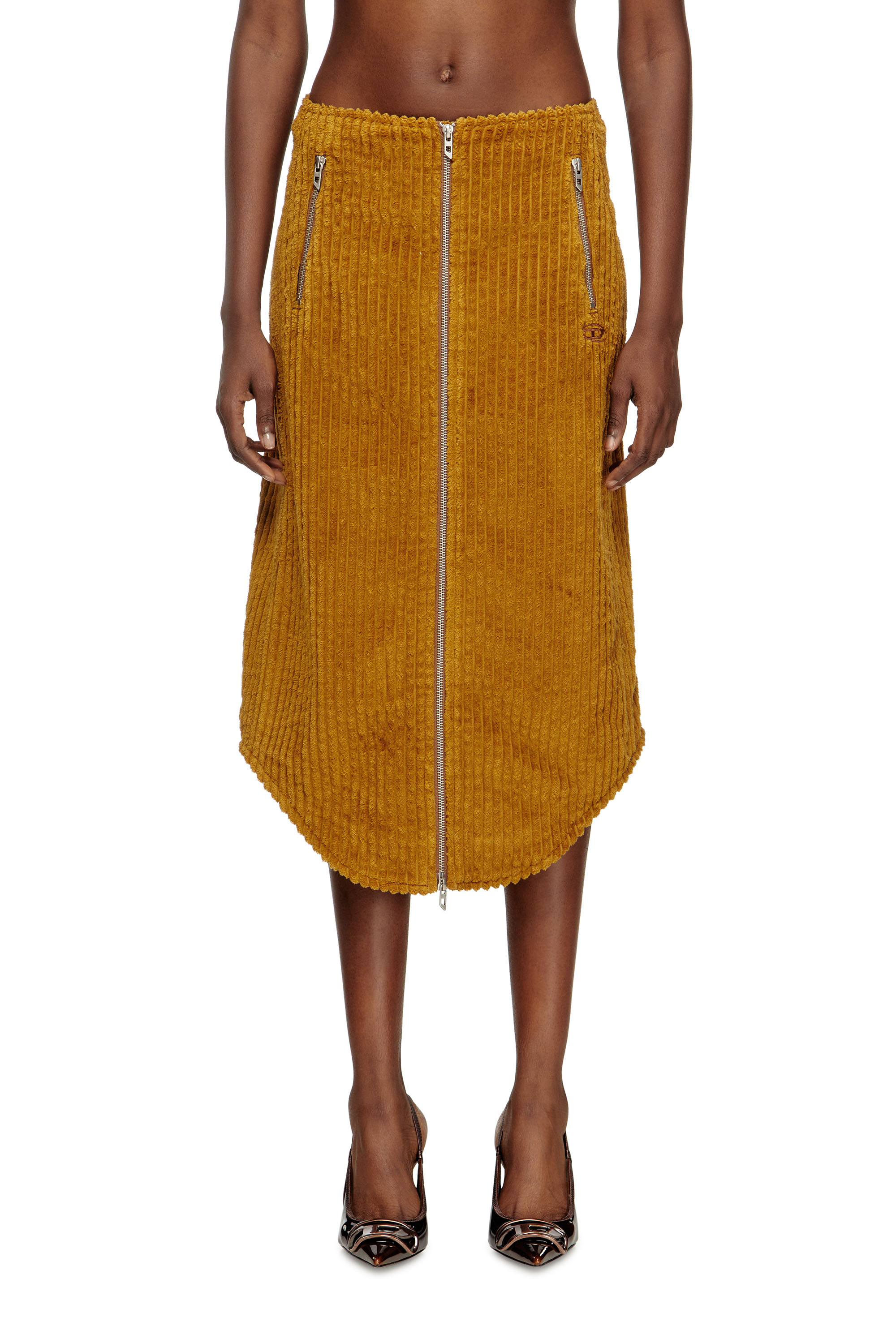 Diesel - O-LLIPOP, Woman's Cotton midi skirt with zipper in Light Brown - 3