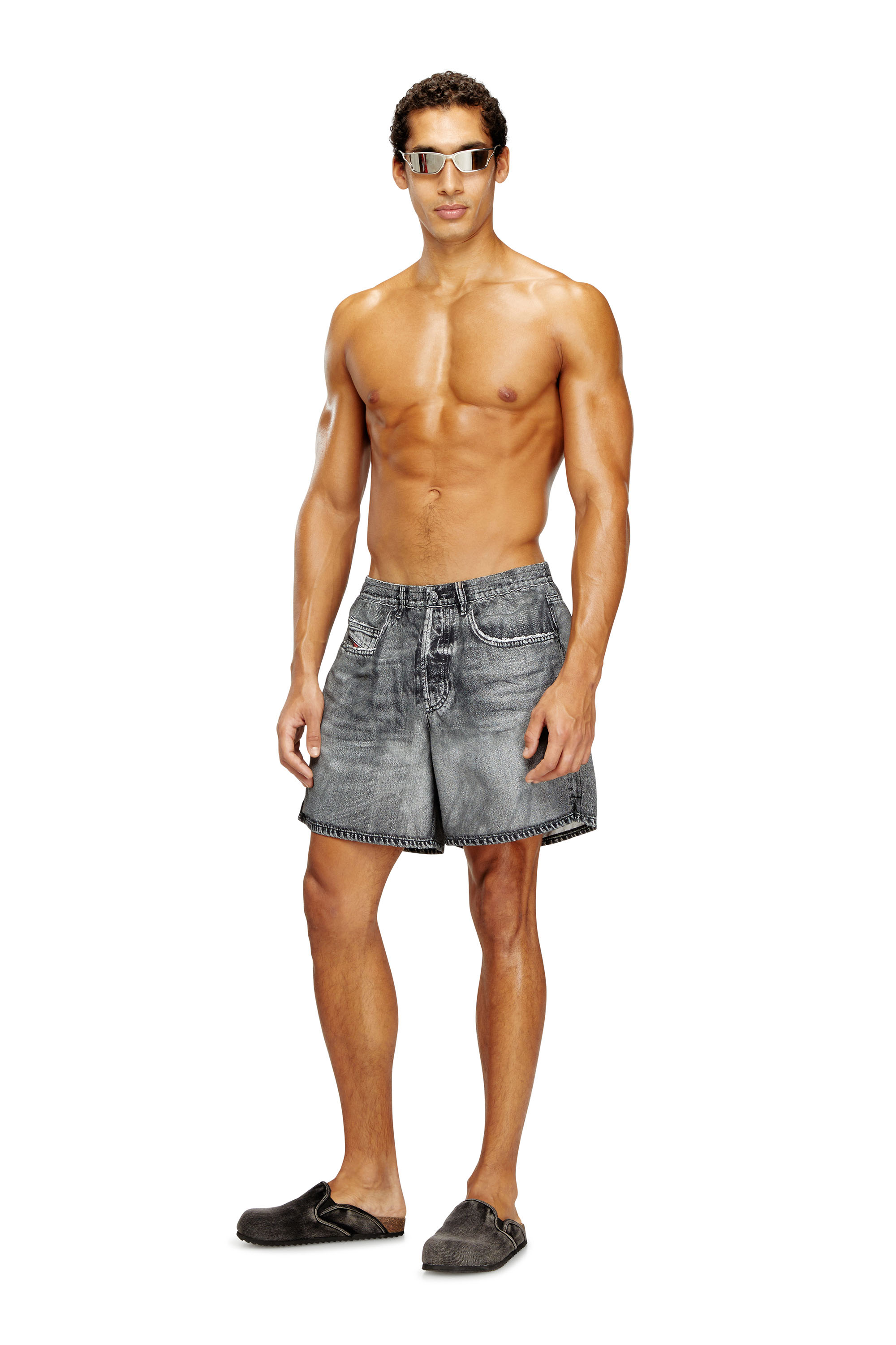 Diesel - SOCCER-41-DNM, Man's Swim shorts with denim trompe l'oeil print in Grey - 1