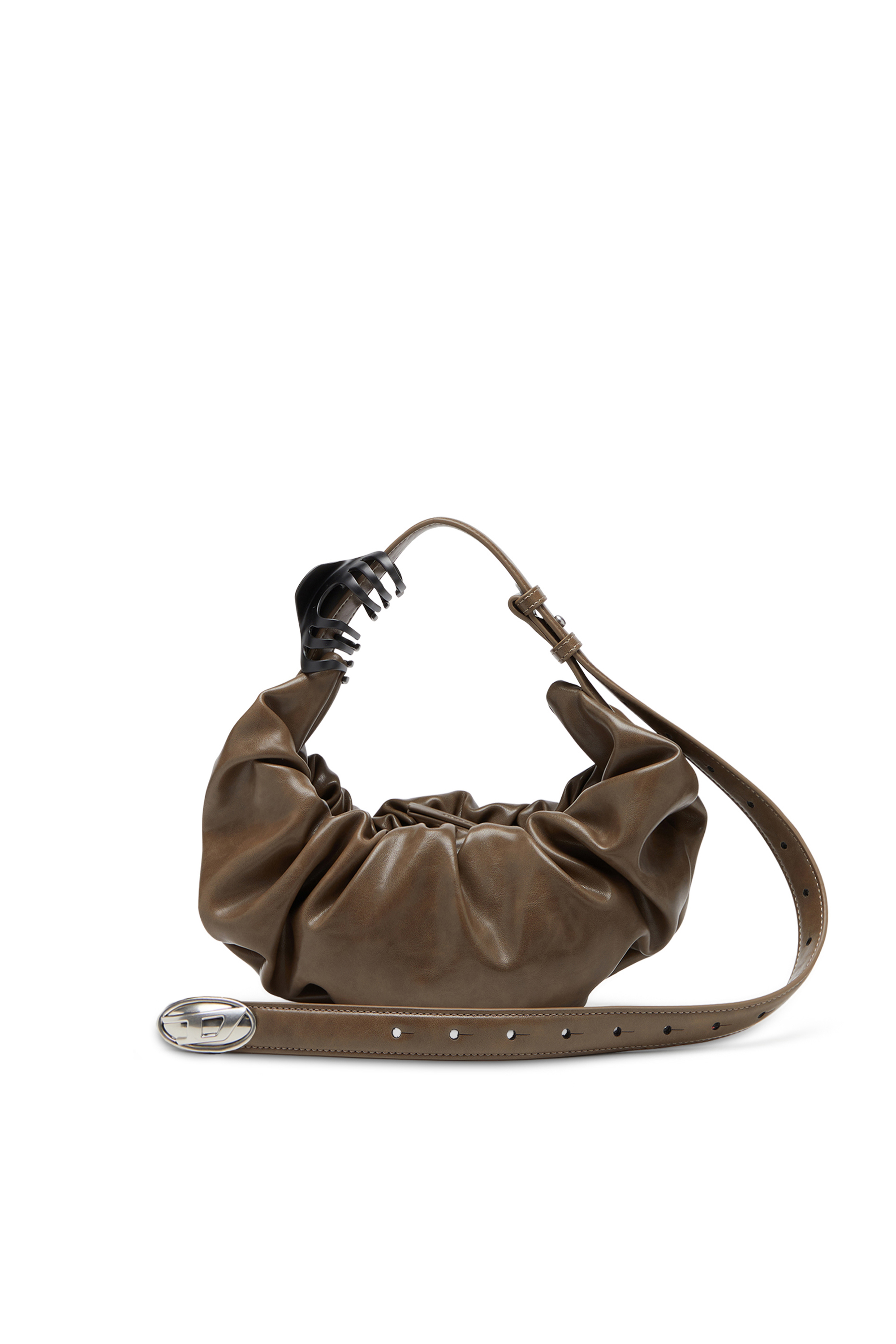 Diesel - GRAB-D HOBO S, Woman's Grab-D S-Small scrunched hobo bag in shiny PU in Brown - 1