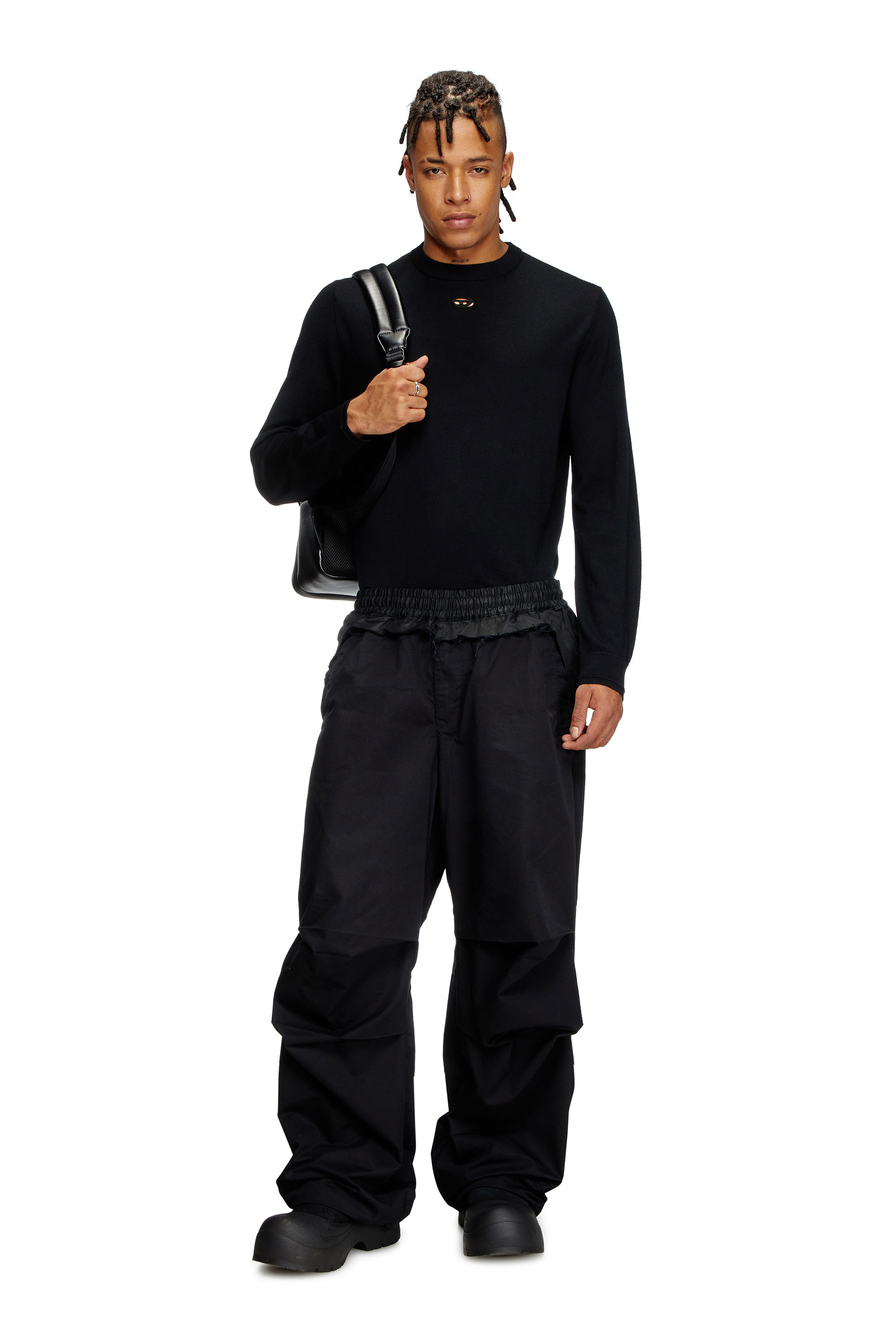 Diesel - K-VALIAM, Man's Wool jumper with cut-out logo in Black - 1