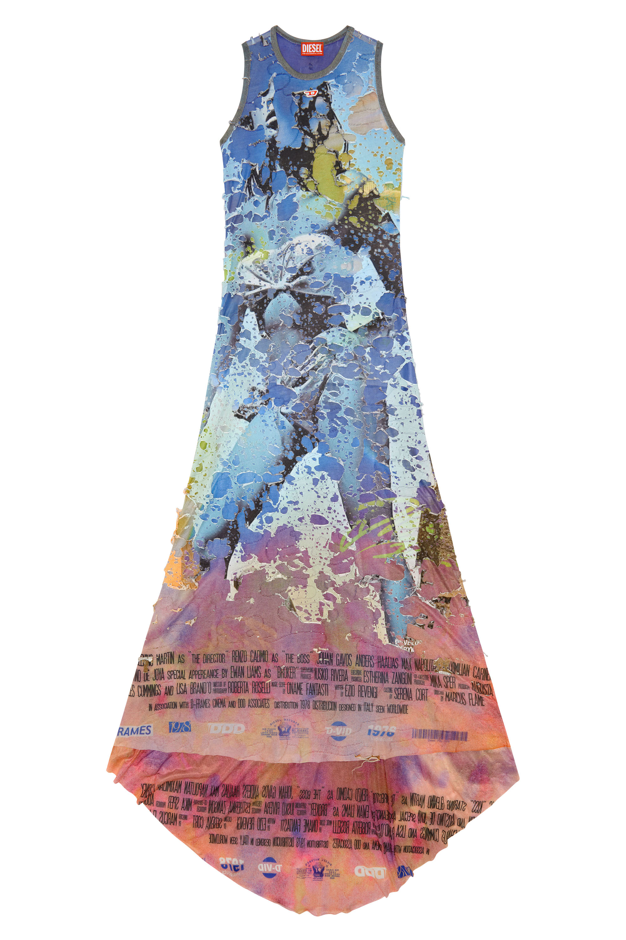 Diesel - D-LEELE, Woman Destroyed jersey gown with poster print in Multicolor - Image 5