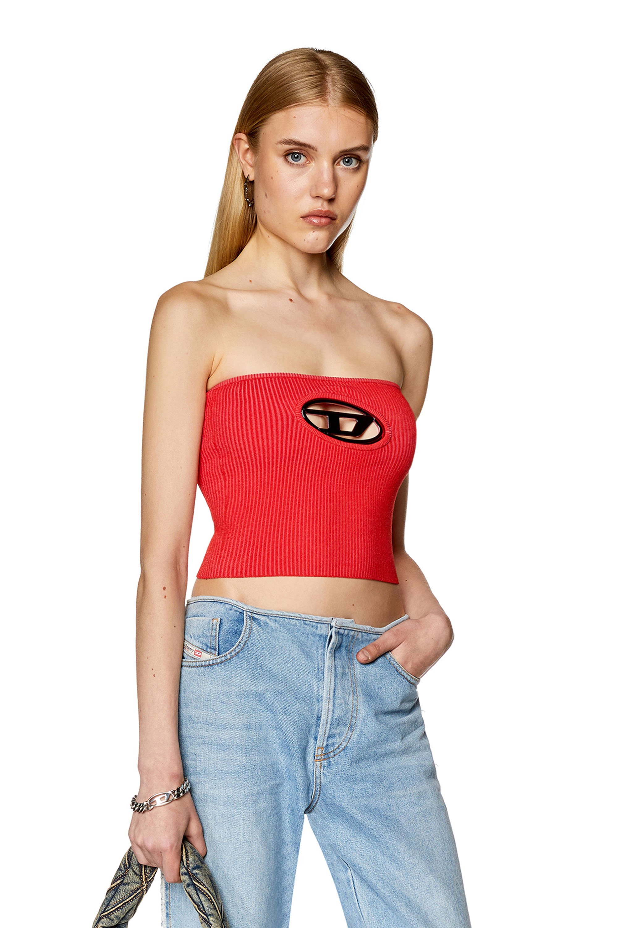 Diesel - M-CLARKSVILLE-A, Woman Bandeau top with oval D plaque in Red - Image 1