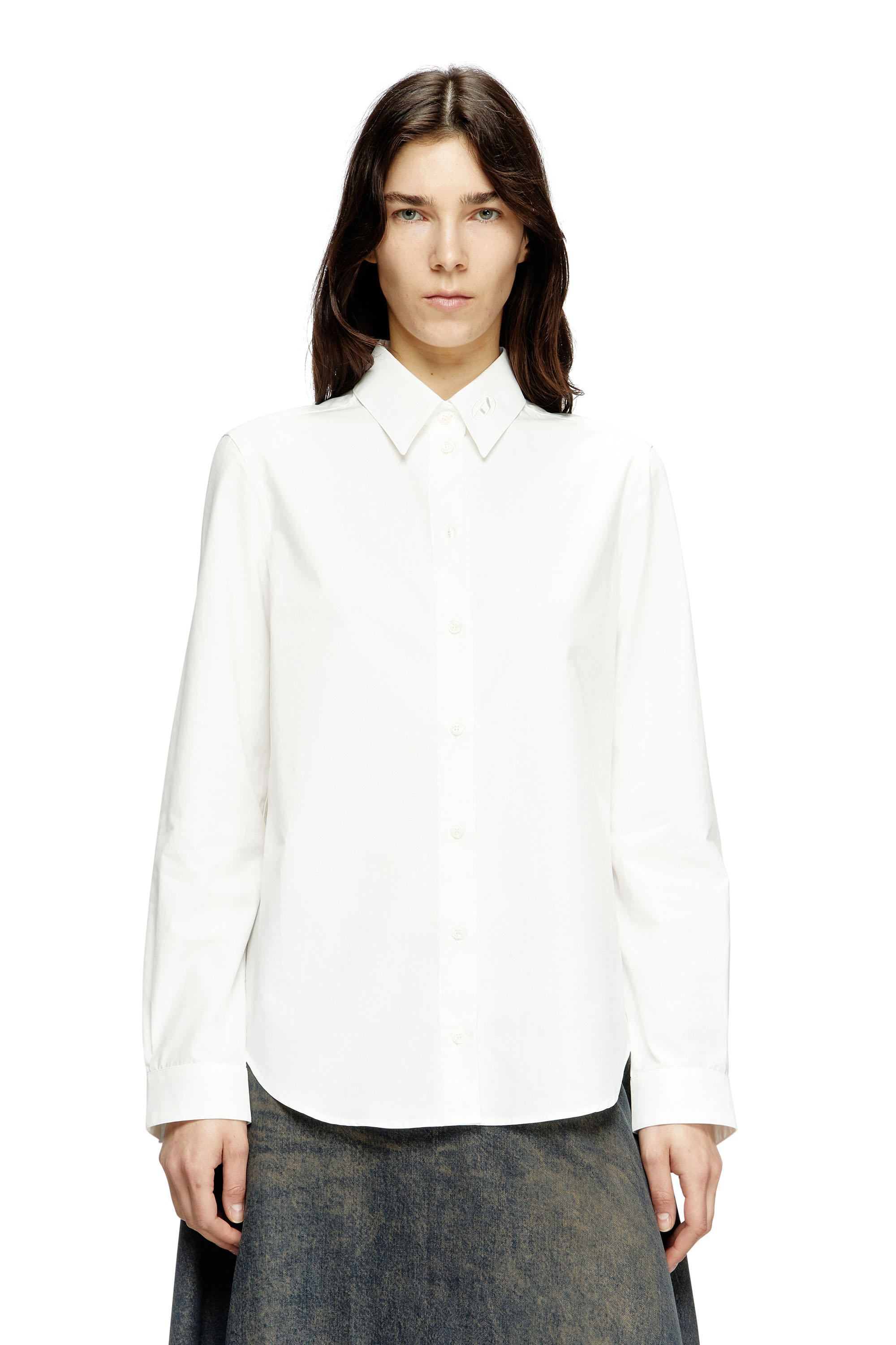 Diesel - C-RONOS, Woman's Poplin shirt with Oval D in White - 1