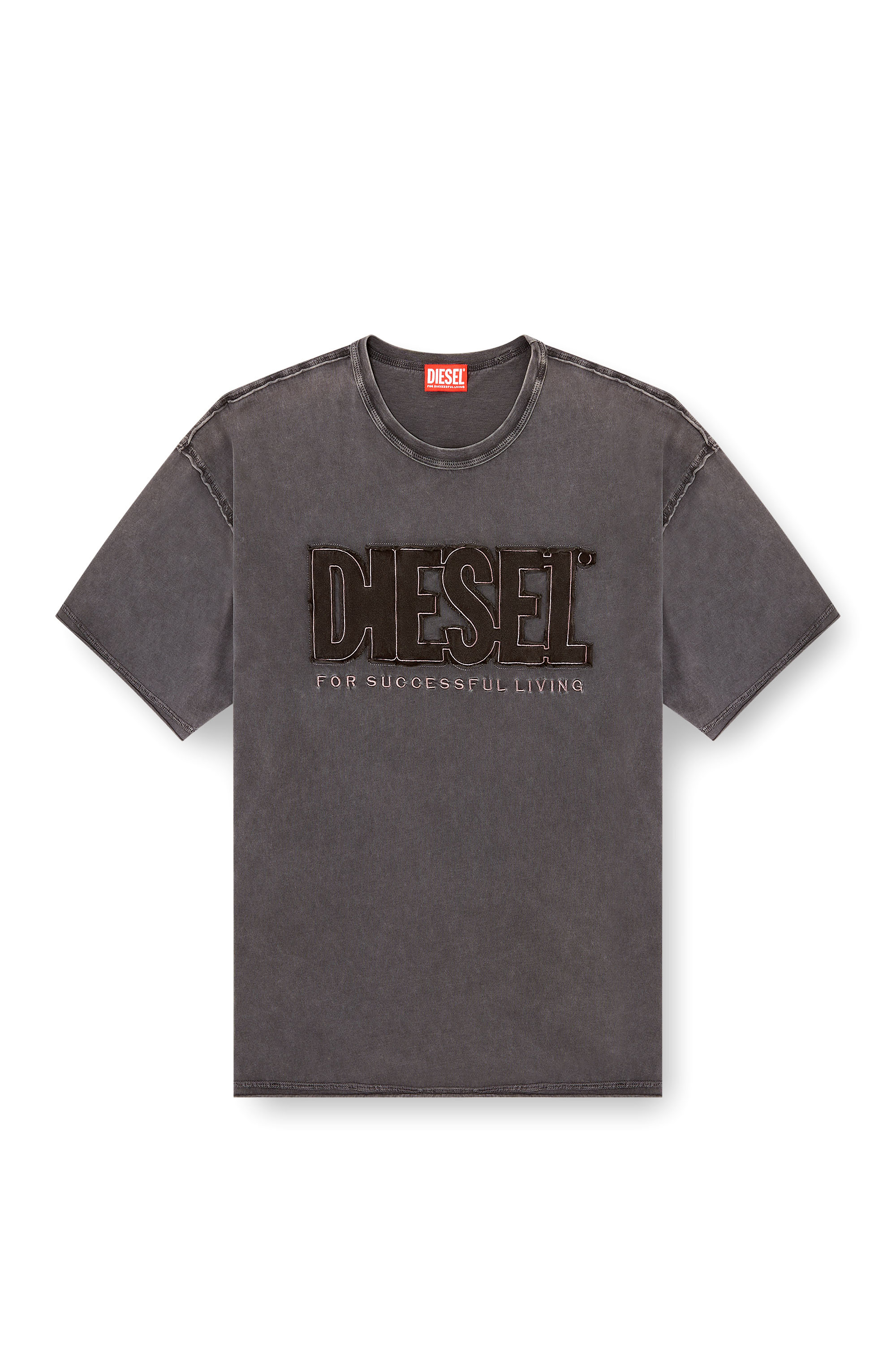 Diesel - T-RAWBOXT, Man's T-shirt with appliqu&eacute; logo and raw edge in Black/Grey - 3