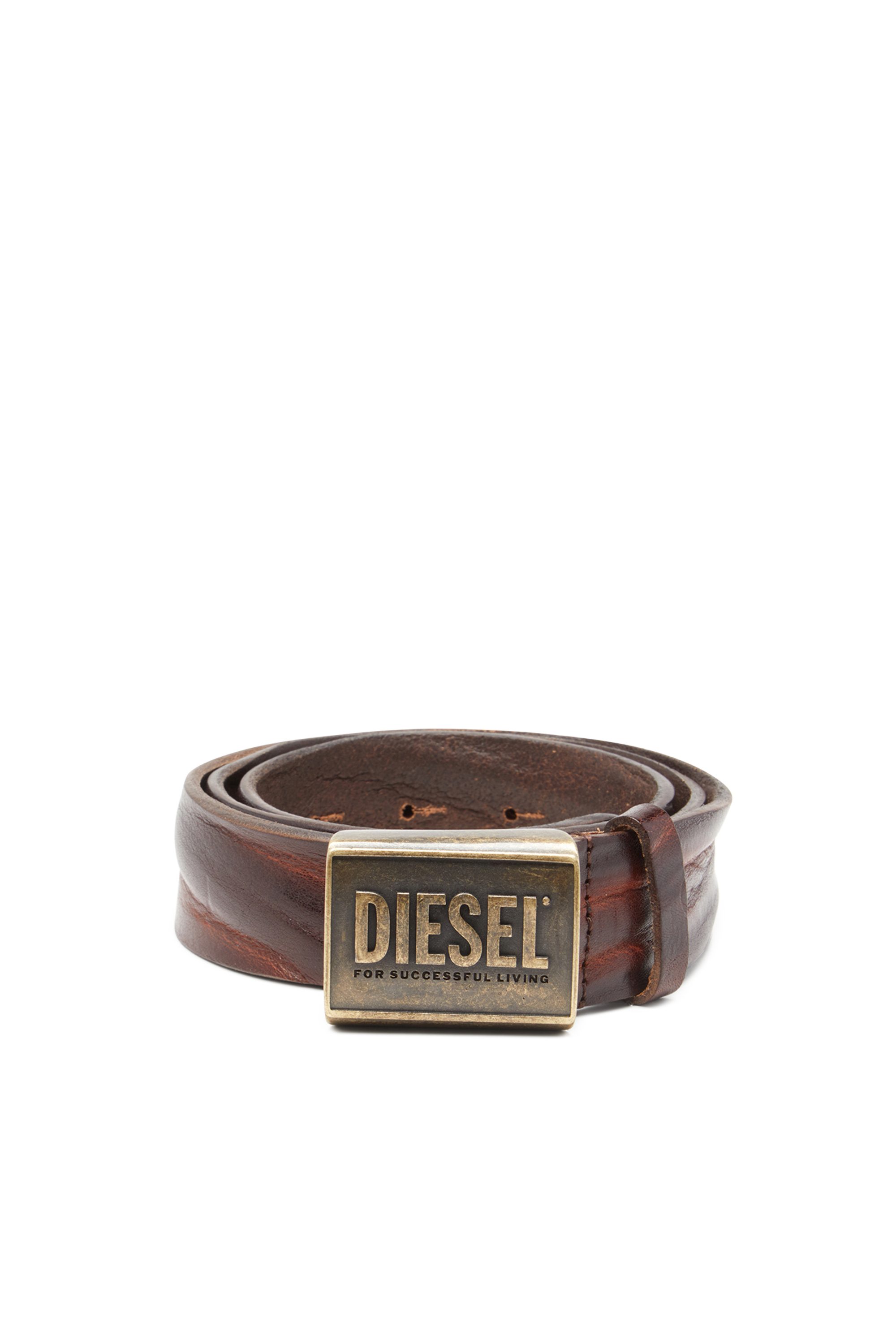 Diesel - B-METAL BISCOTTO, Man's Leather belt 4 cm with logo plaque in Brown - 1