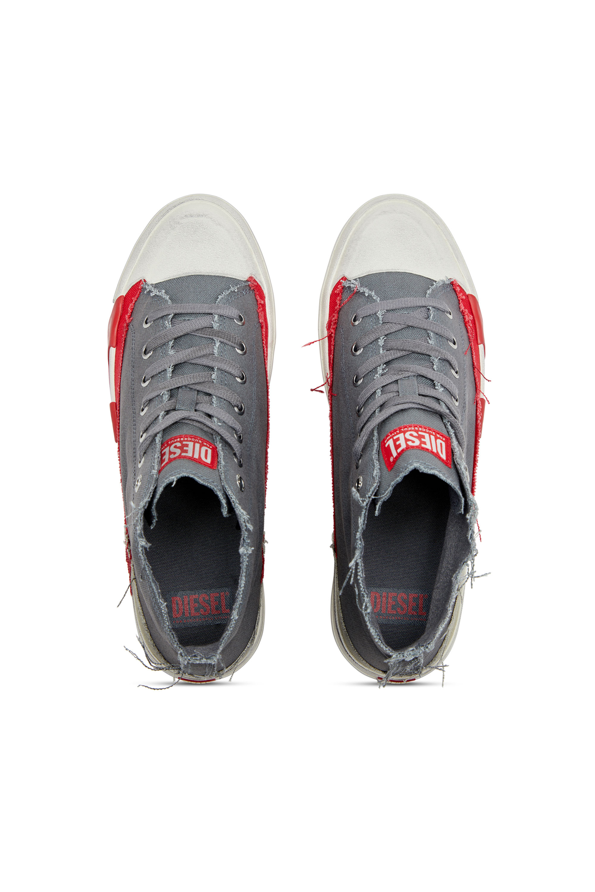 Diesel - S-D-VERSE MID, Man's S-D-Verse-Dirty-effect high-top canvas sneakers in Grey/Red - 4