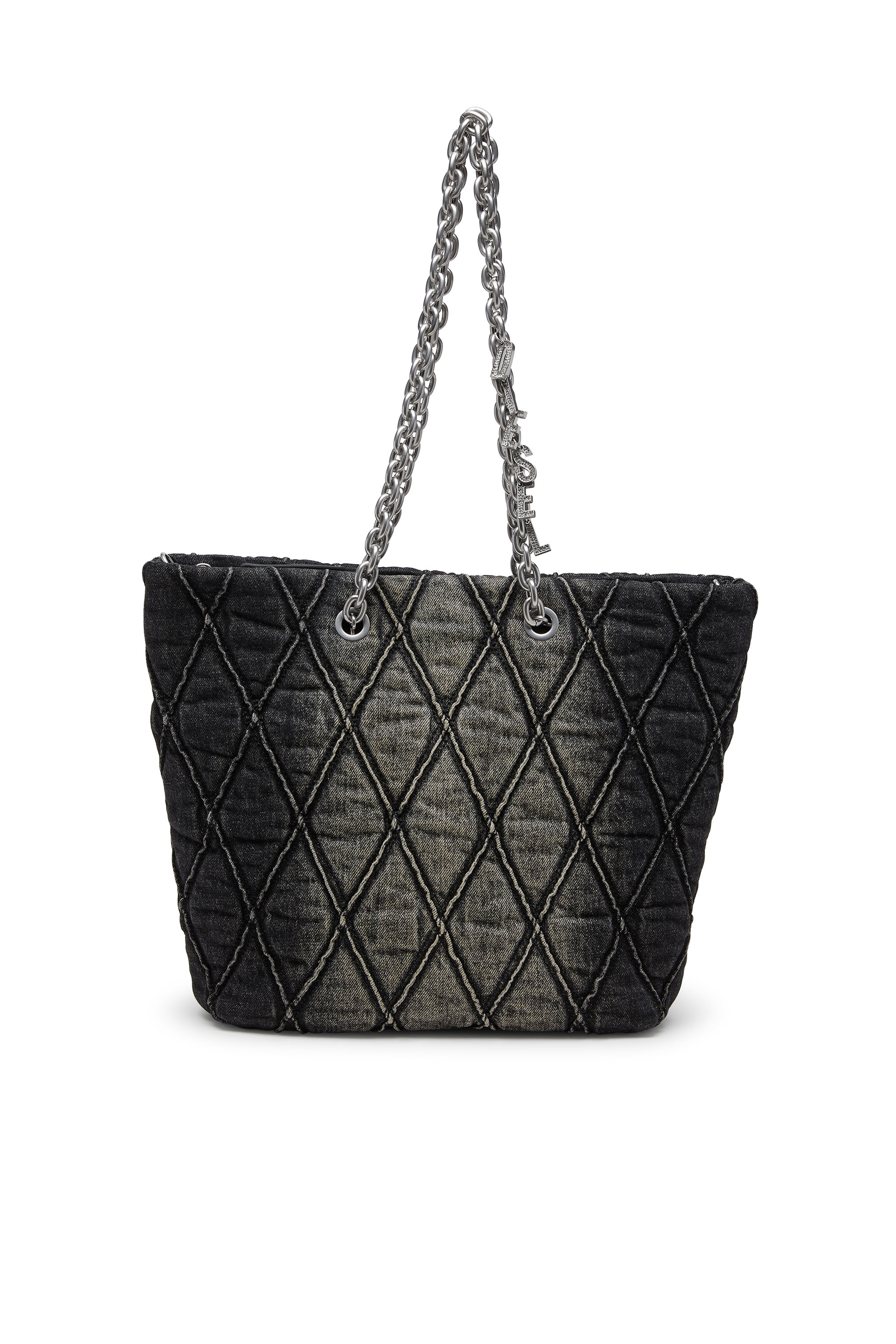 Diesel - CHARM-D SHOPPER M, Woman's Charm-D-Tote bag in quilted denim in Black - 1
