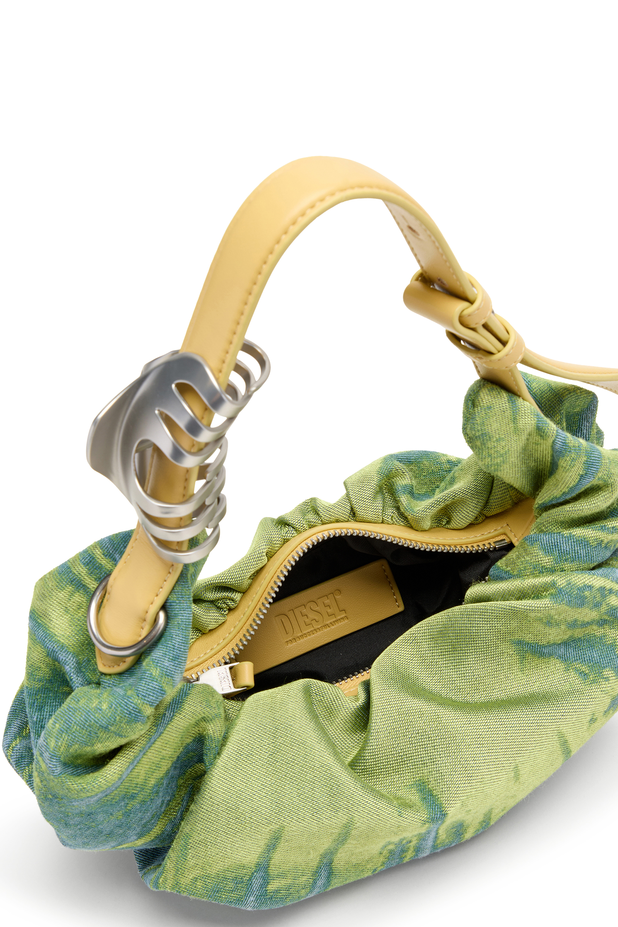 Diesel - GRAB-D HOBO S, Woman's Grab-D-Small scrunched hobo bag in satin denim in Green - 5