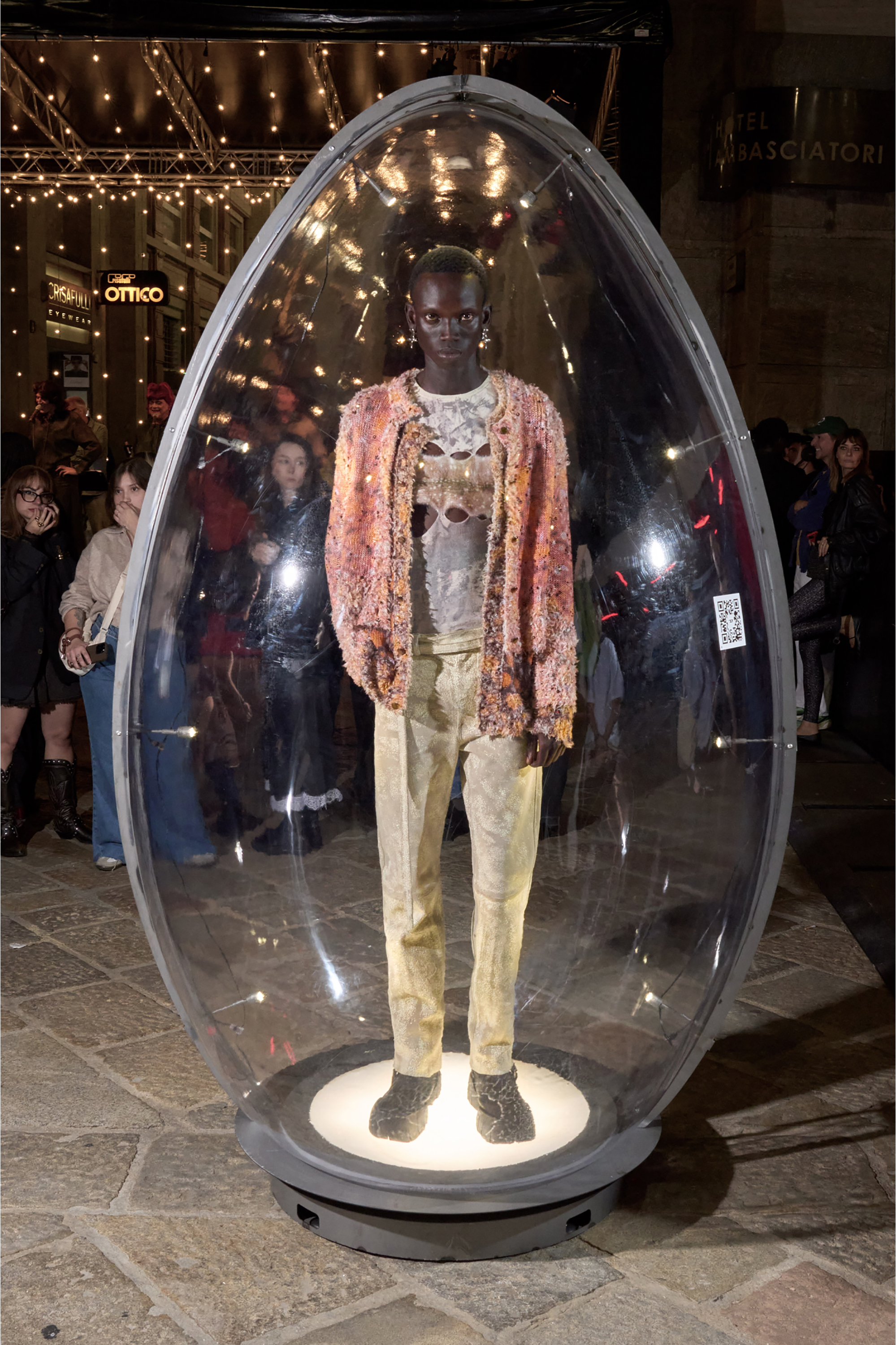 Diesel - K-LINNUS, Man's Printed linen-blend cardigan with crystals in Brown/Orange - 3