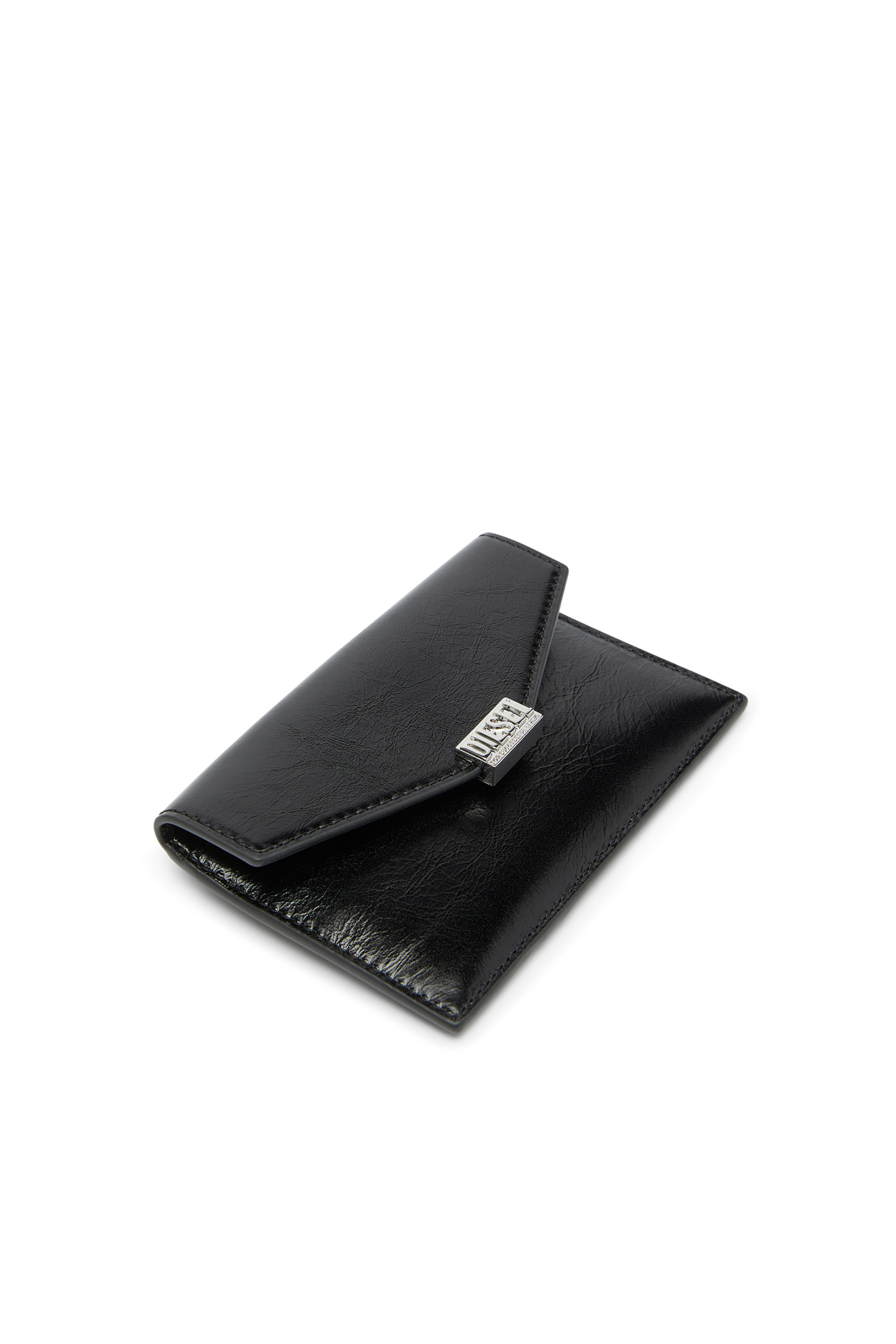 Diesel - D-ENVELOP CARD HOLDER, Woman's Envelope-style card holder in shiny wrinkled leather in Black - 3