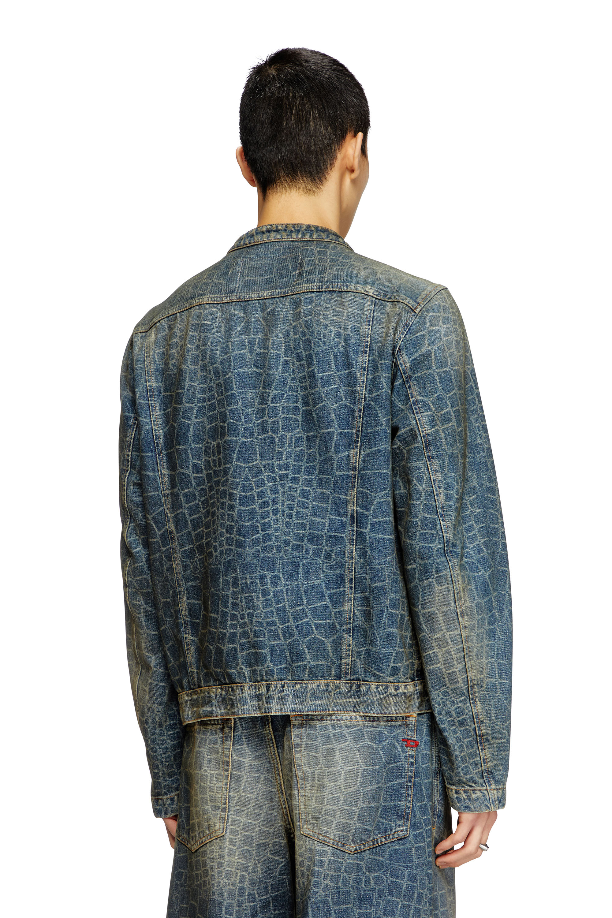 Diesel - CL-D-GLORY-SNAKE, Man's Moto jacket in snake-print denim in Dark Blue - 3