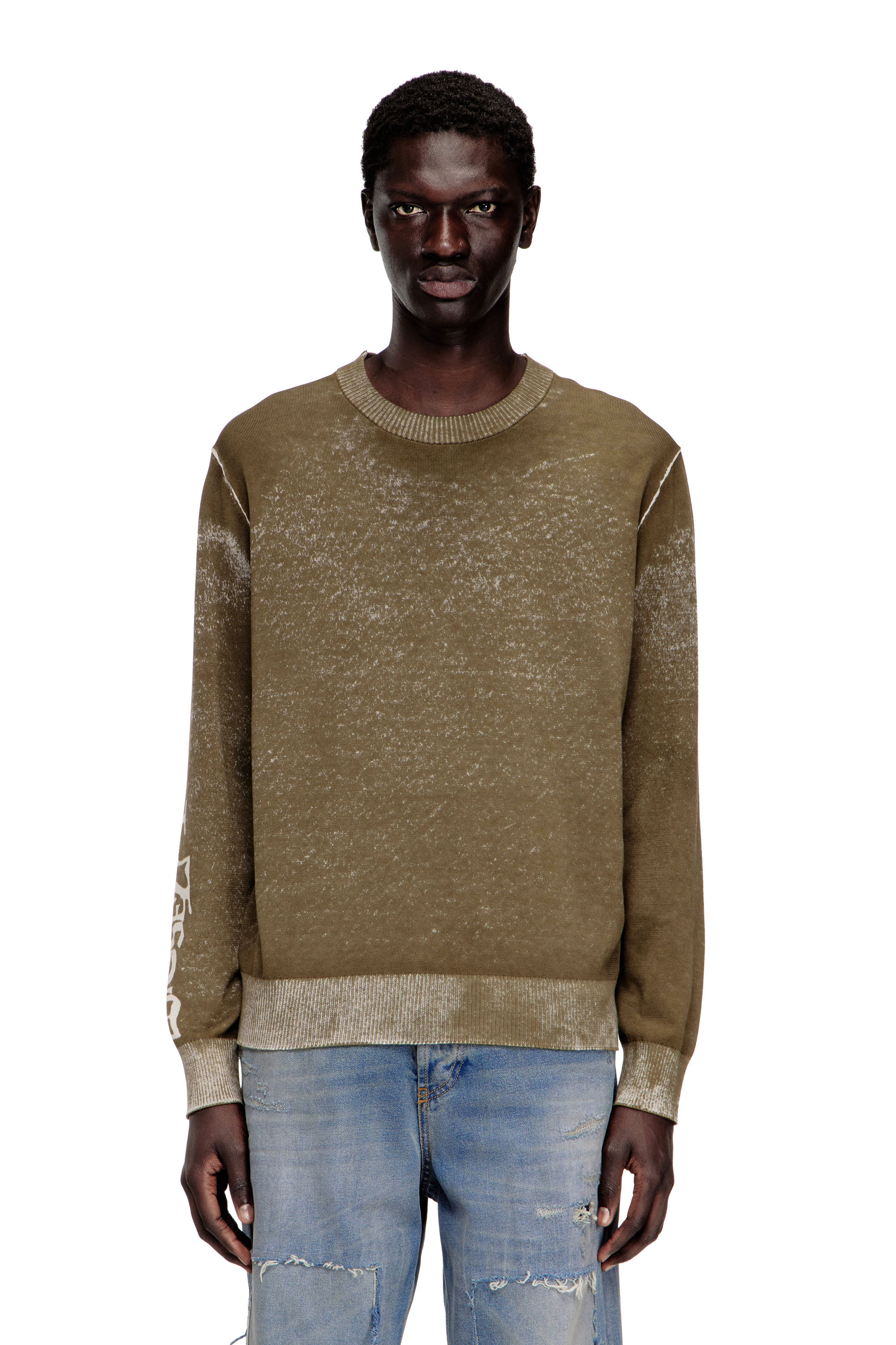 Diesel - K-YORKI, Man's Faded reverse-print jumper with lettering in Military Green - 1