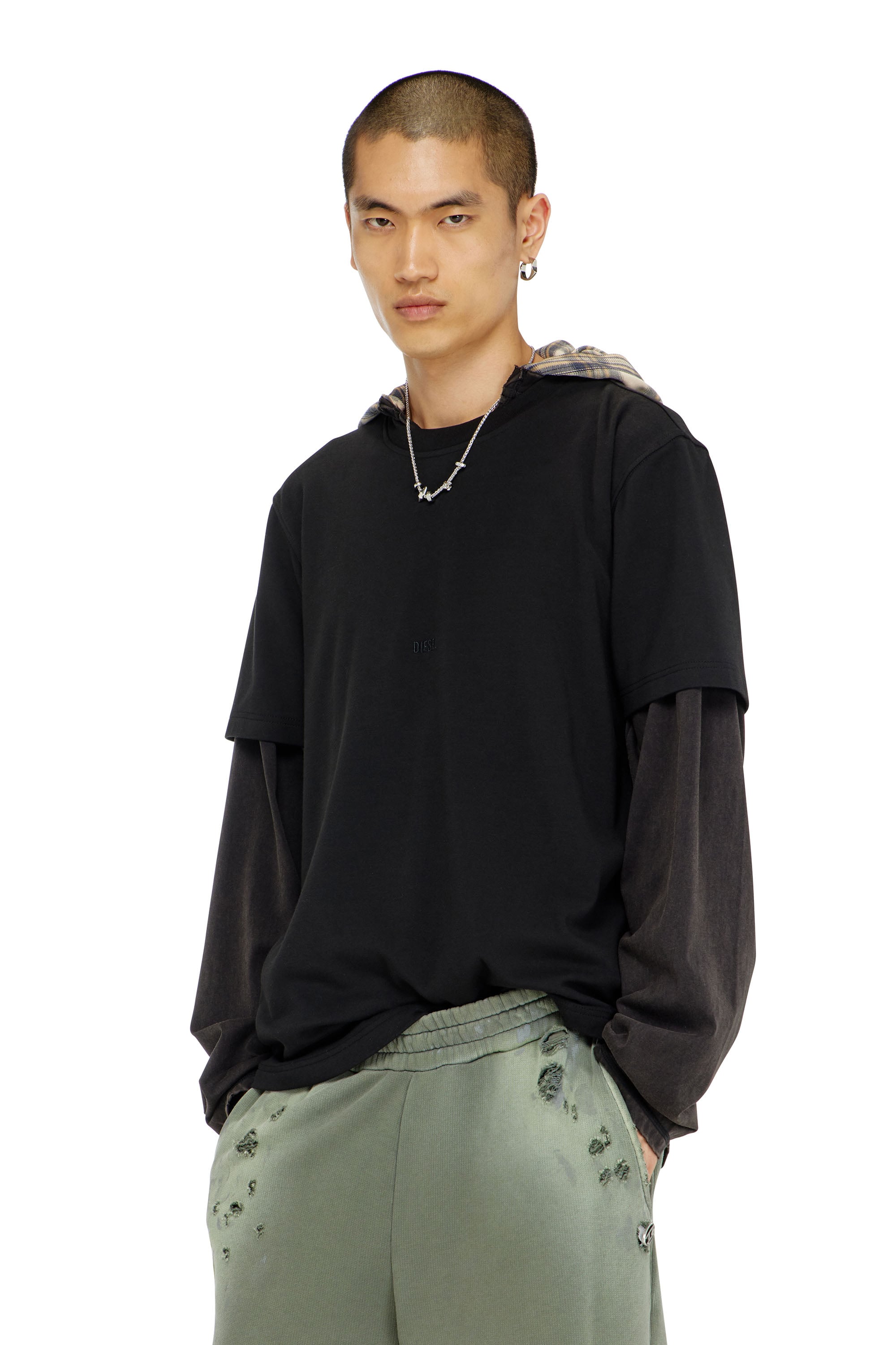 Diesel - T-ADJUST-AA2, Man's Cotton-interlock T-shirt with logo embroidery in Black - 1