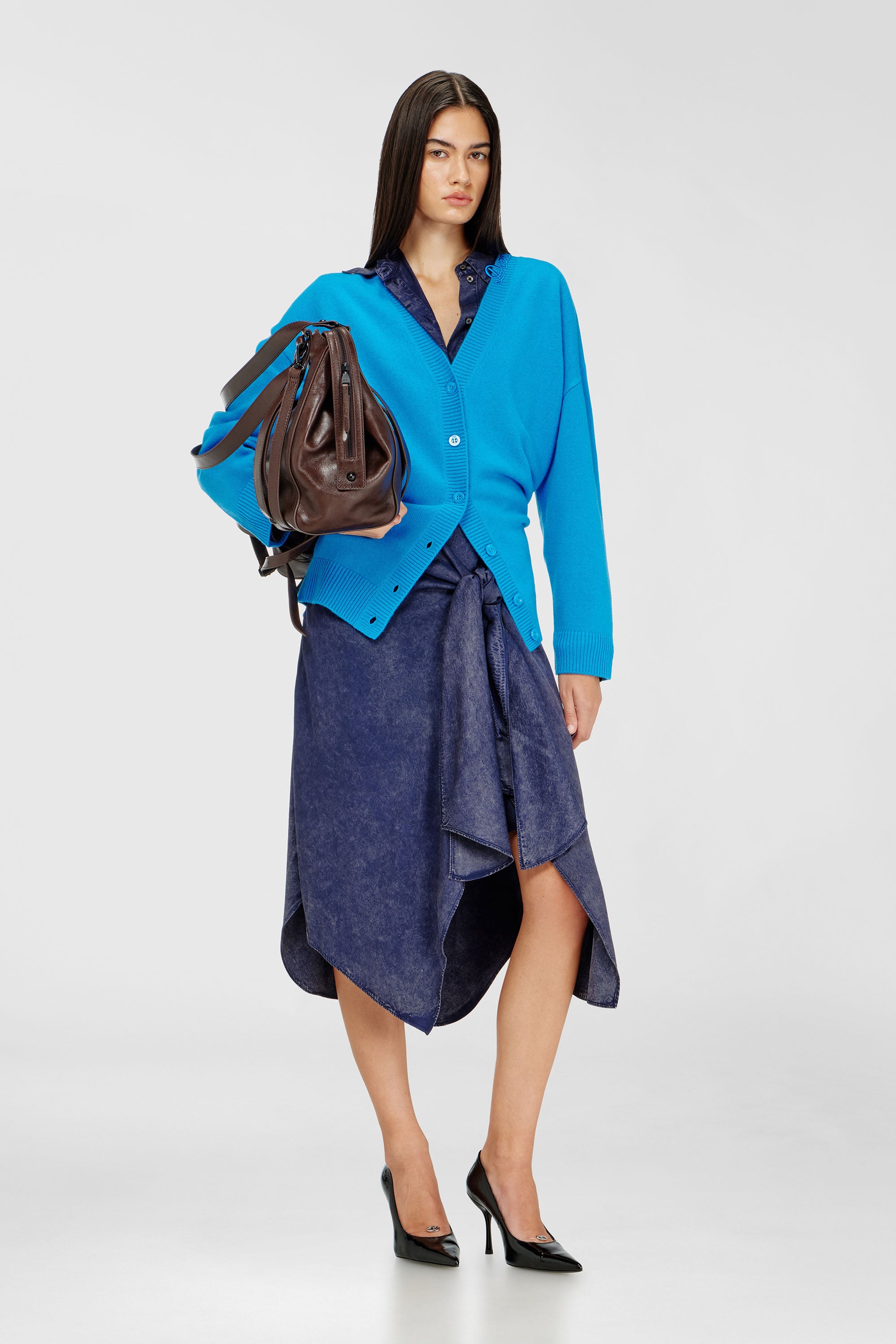 Diesel - D-ILETTA-B2, Woman's Midi shirt dress in denim-effect viscose in Blue - 1