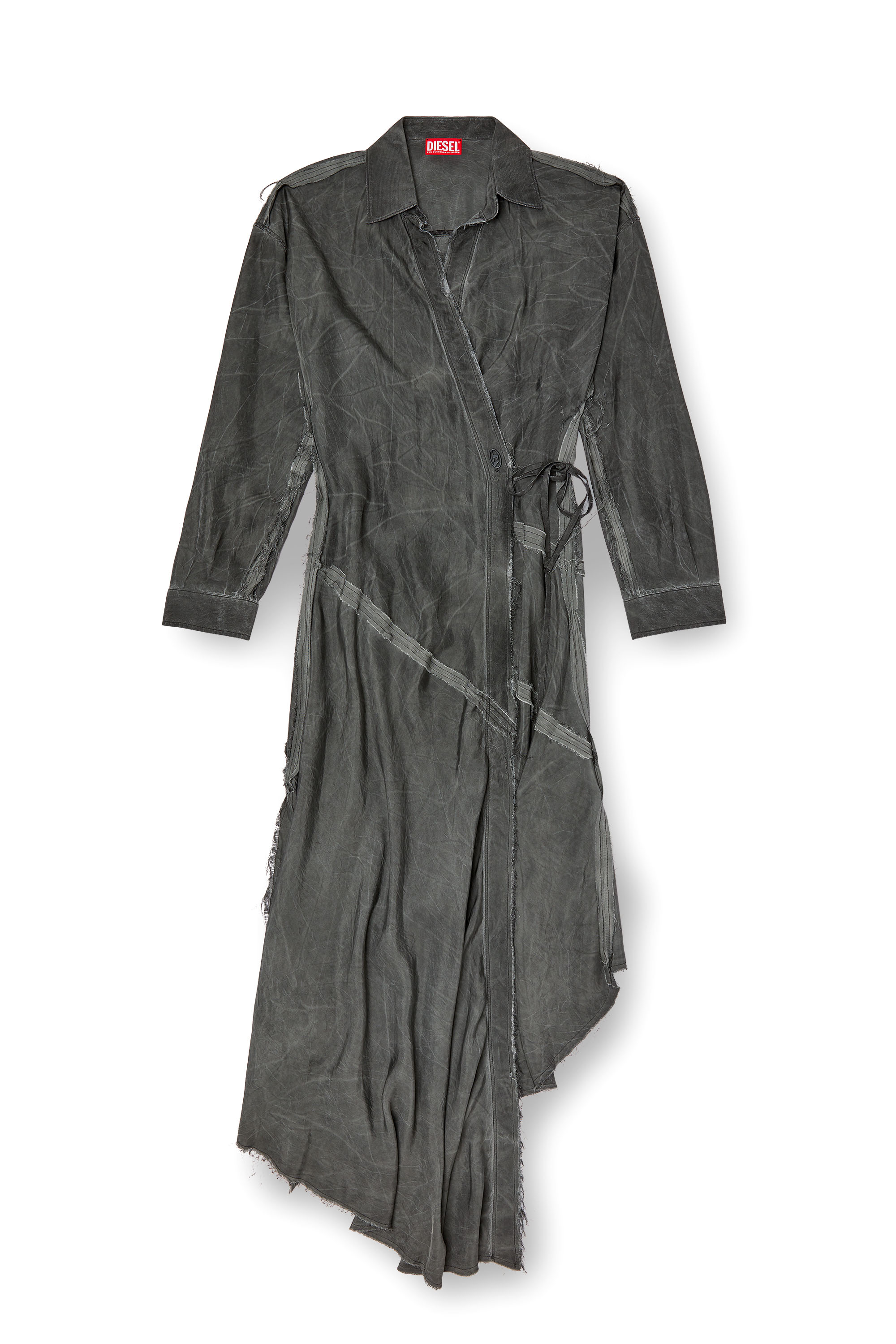 Diesel - D-RAVEN-Q1, Woman's Asymmetrical long-sleeve dress in Dark grey - 1