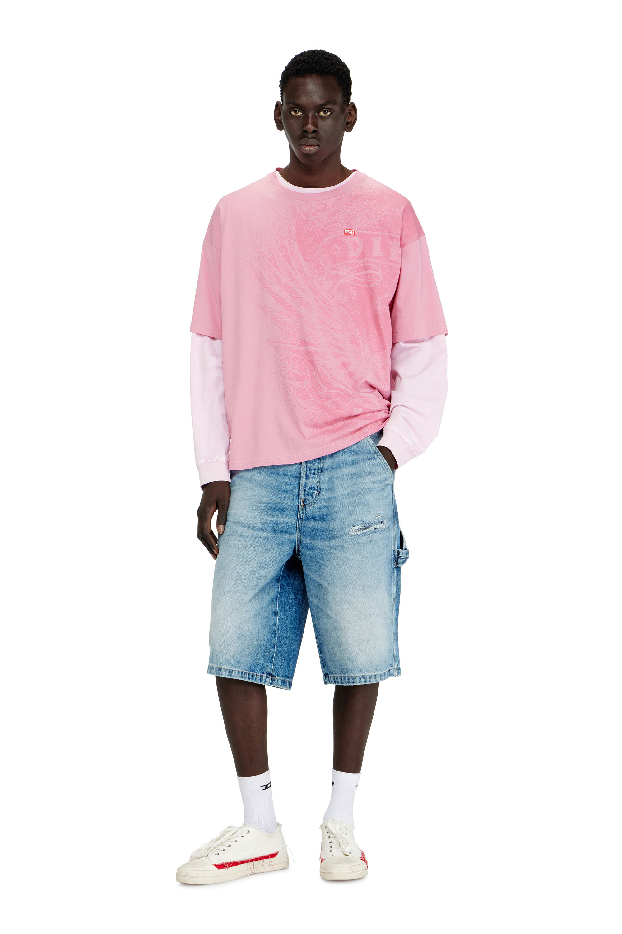 Diesel - D-LIVERY-W-SHORT, Man's Relaxed shorts in fluid denim with abrasions in Medium blue - 1